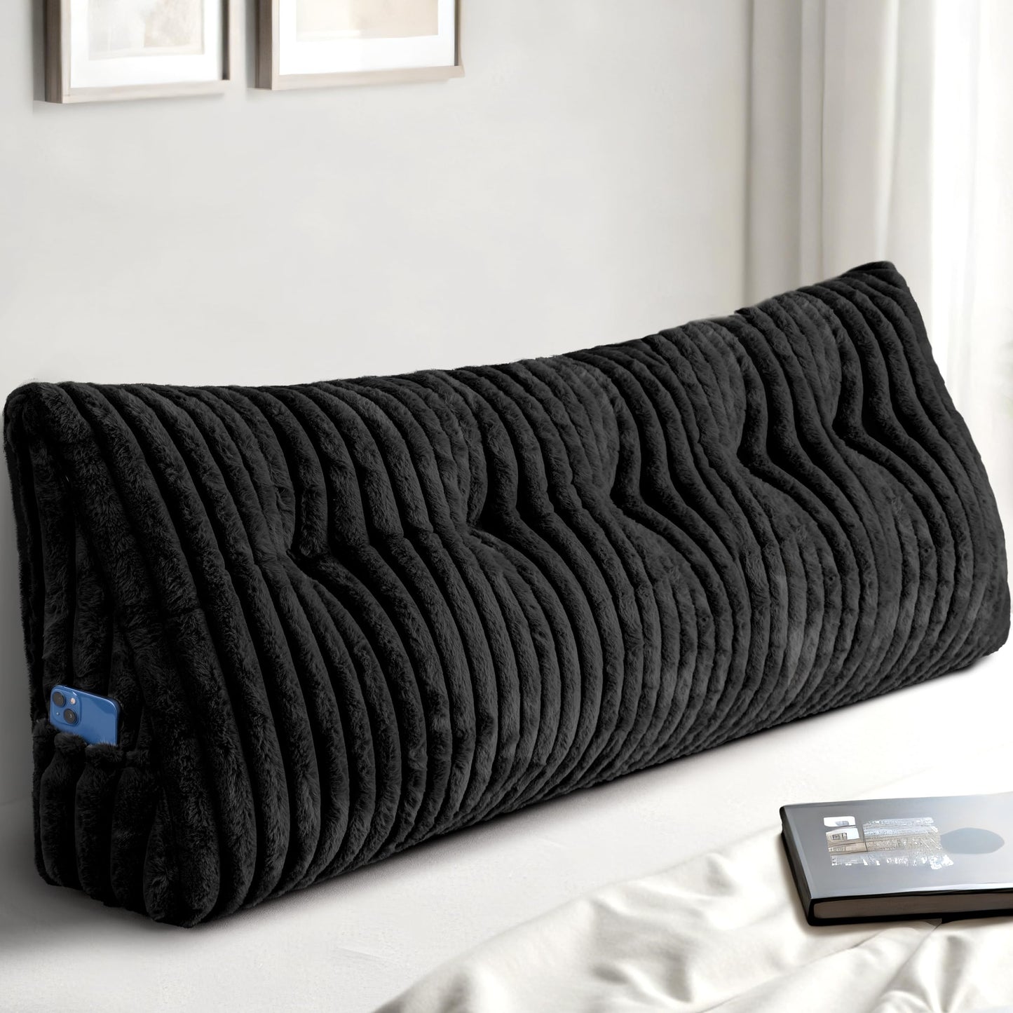 Headboard Pillow Queen, Triangular Wedge Pillow Headboard Queen, Cushion Headboards Reading Pillows, Backrest Pillows for Sitting in Bed or Working with Removable Cover, Grey