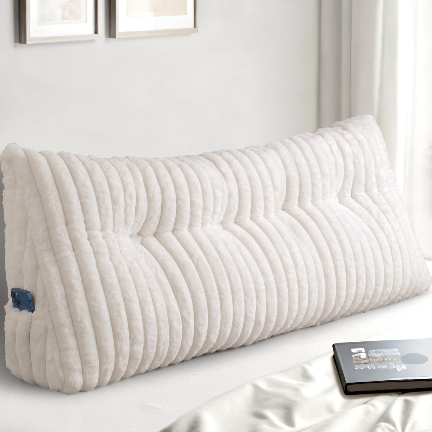 Headboard Pillow Queen, Triangular Wedge Pillow Headboard Queen, Cushion Headboards Reading Pillows, Backrest Pillows for Sitting in Bed or Working with Removable Cover, Grey