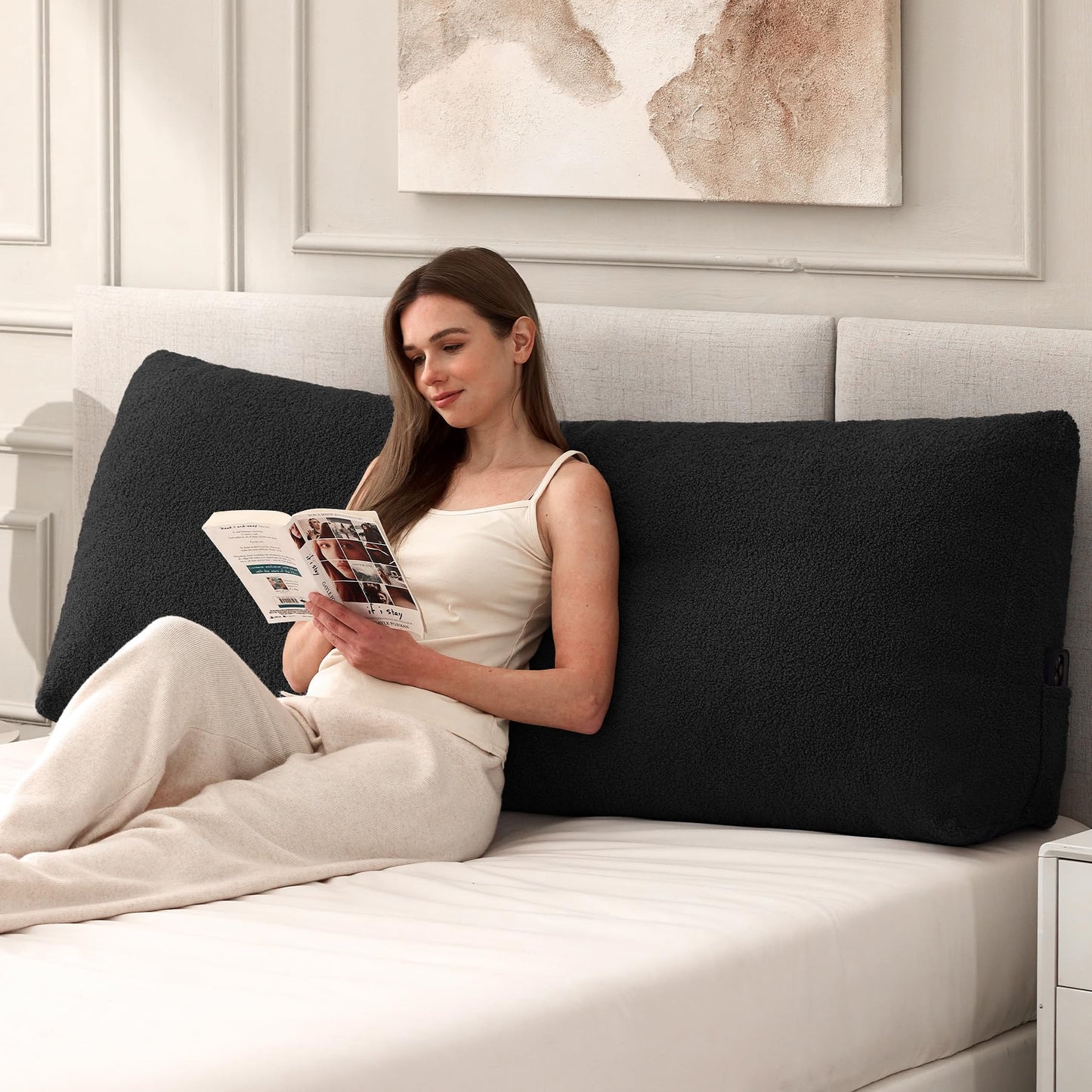 Headboard Pillow King, Triangle Bed Wedge Pillow for Headboard, Backrest Pillow for Sitting up, Reading, Working, Headboard Daybed Pillow with Removable Cover for Bed, Dorm Sofa, Dark Grey