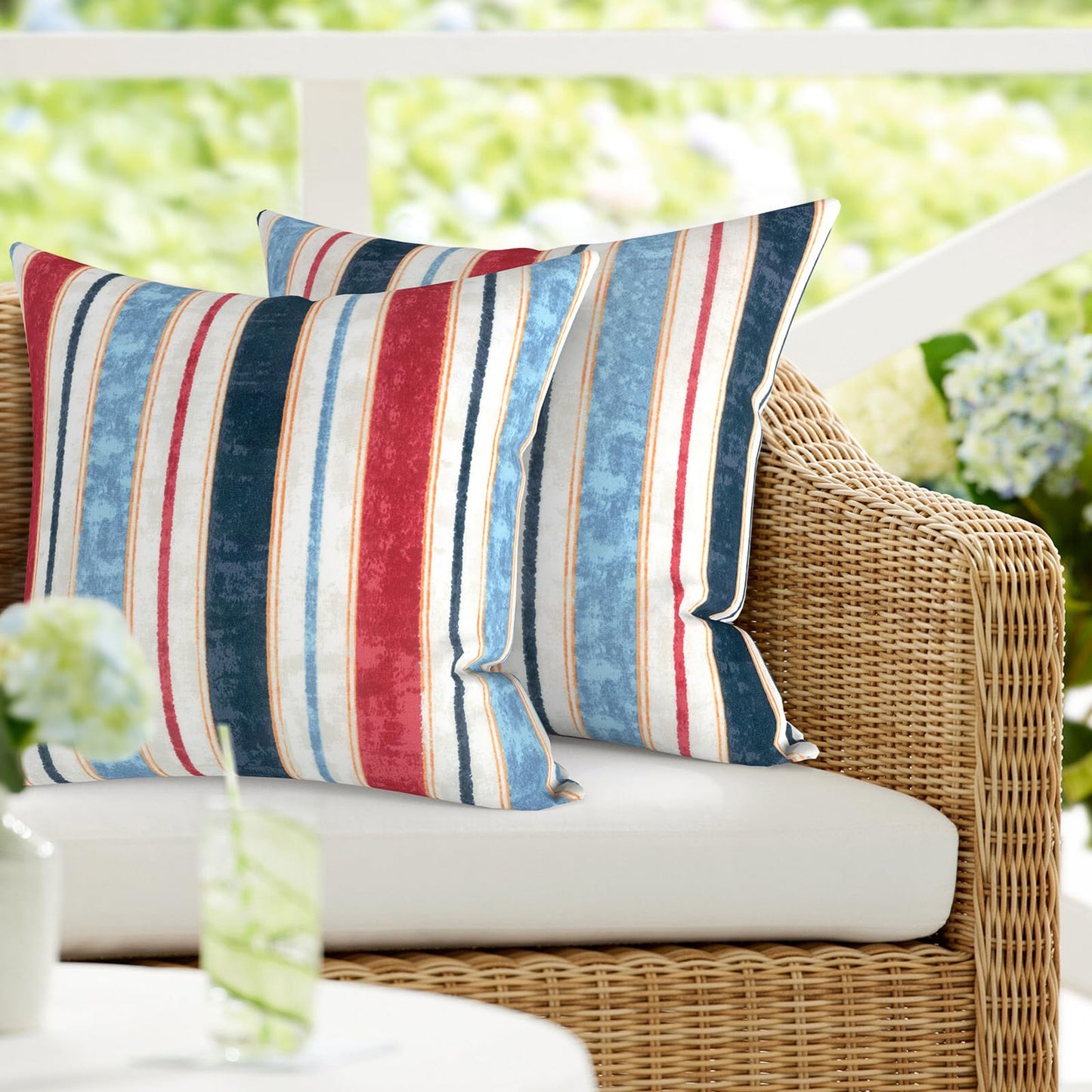 DYTXIII Pack of 2 Waterproof Outdoor Pillow with Inserts, 18x18 Square Patio Decorative Throw Pillow for Home,Sofa,Bench and Patio Furniture,Brush Blue