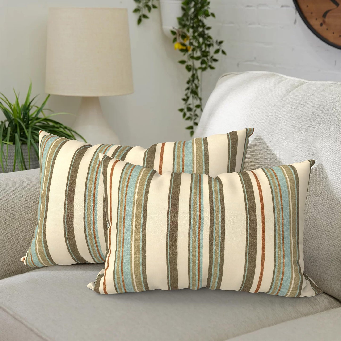 DYTXIII Pack of 2 Waterproof Outdoor Pillow with Inserts, 18x18 Square Patio Decorative Throw Pillow for Home,Sofa,Bench and Patio Furniture,Brush Blue