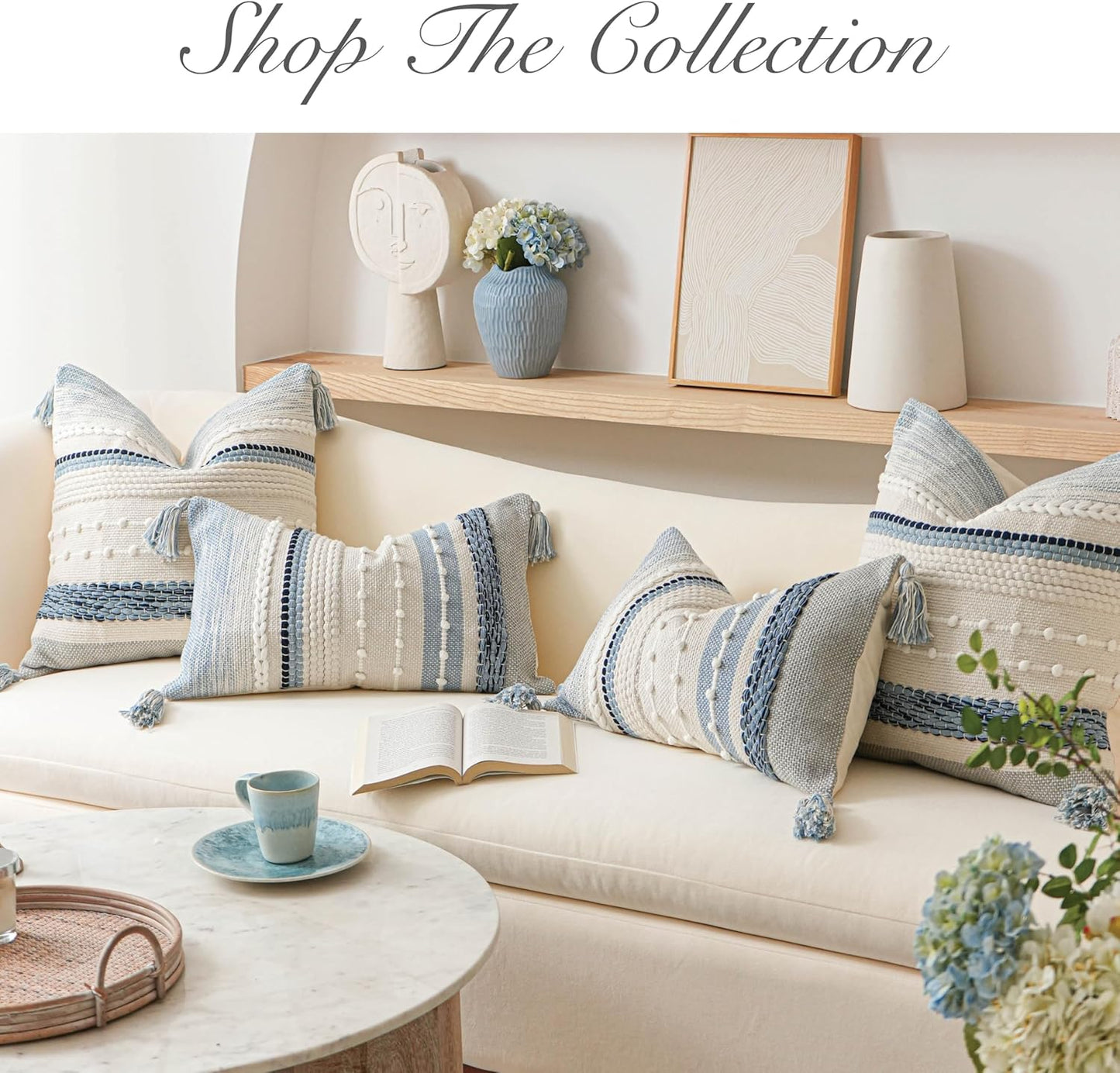 Coastal Boho Textured Decorative Lumbar Throw Pillow Cover Set
