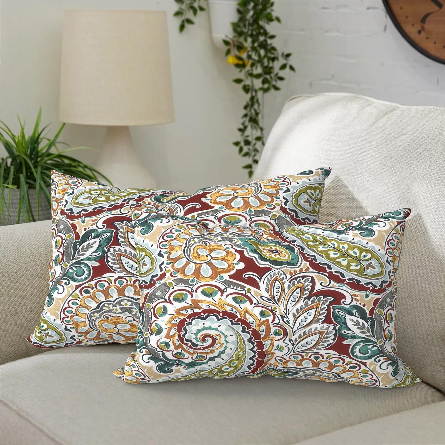 DYTXIII Pack of 2 Waterproof Outdoor Pillow with Inserts, 18x18 Square Patio Decorative Throw Pillow for Home,Sofa,Bench and Patio Furniture,Brush Blue