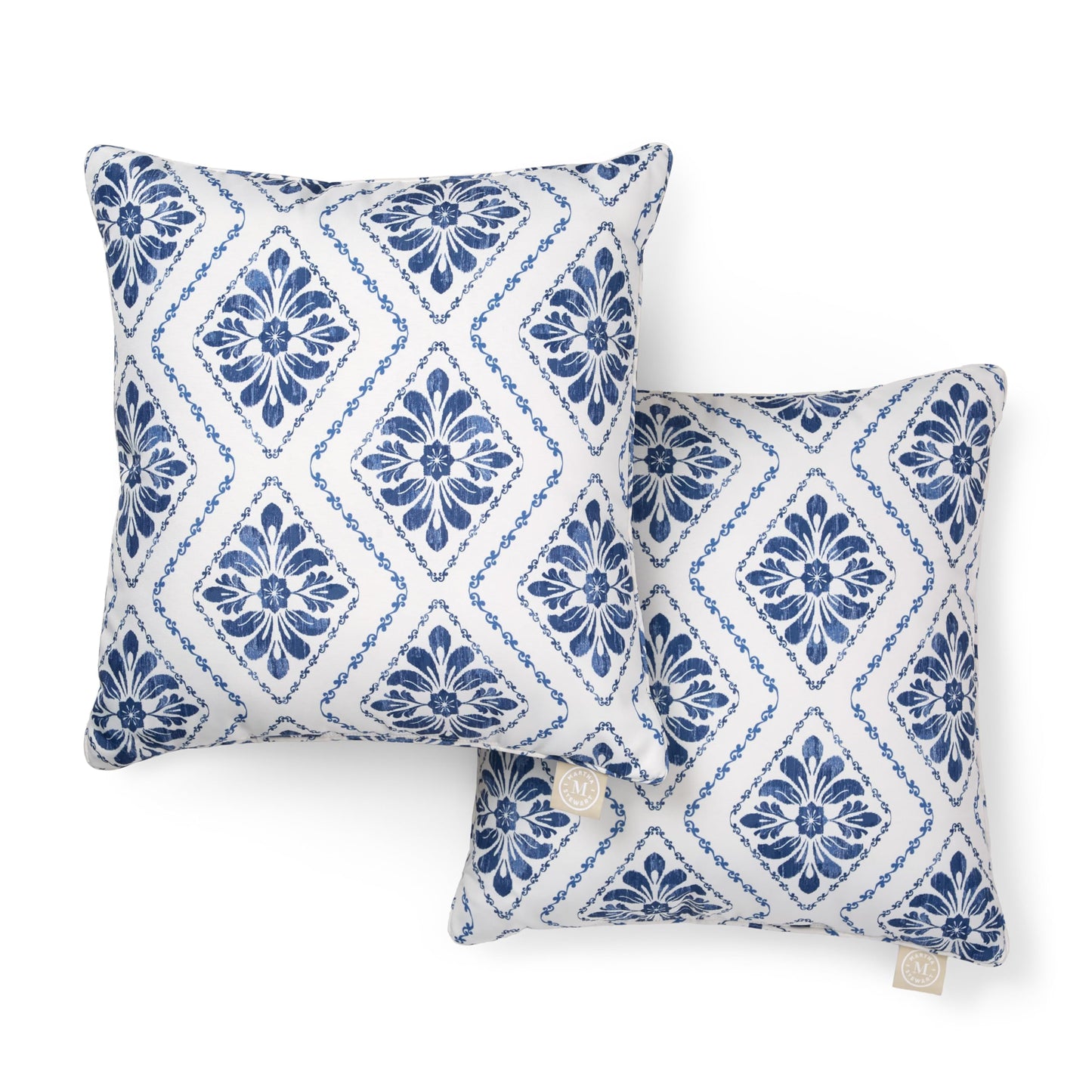 Martha Stewart Spring May Embroidered Lemon Indoor Outdoor Decorative Pillow 2-Pack Set, UV Fade Resistant, Water Repellent, Printed Stripe Design, Aqua Blue/Yellow, 18"x18"