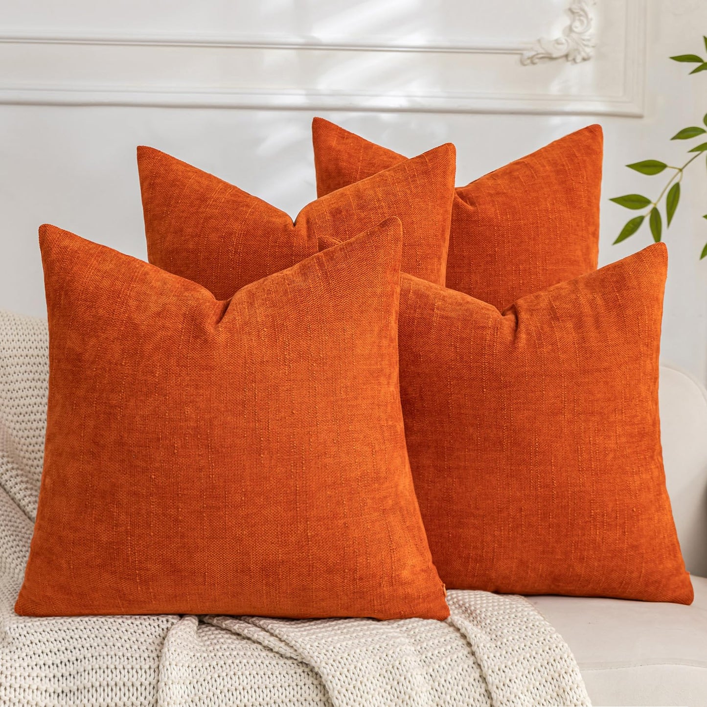Set of 4 Soft Textured Decorative Throw Pillow Covers 24x24 Inch Cozy Farmhouse Cushion Cover Square Accent Pillow Cases for Bed Couch Sofa Living Room, Neutral