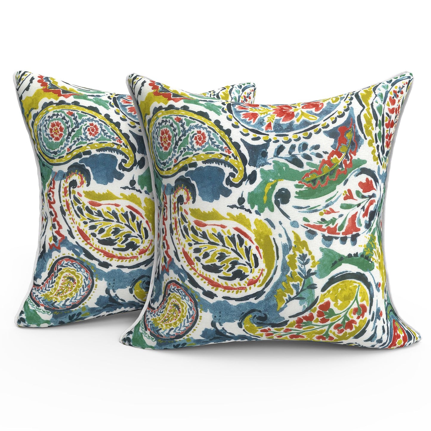 Outdoor 20x20 Inch Throw Pillows with Inners, Square Pillows Decorative Set of 2 for Home Garden Furniture, Paisley Multi