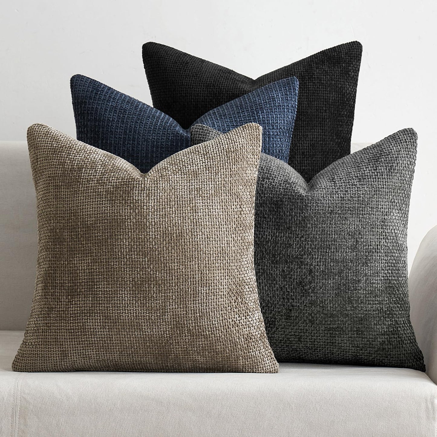 MIULEE Pack of 4 Couch Throw Pillow Covers 20x20 Inch Neutral Blue Soft Decorative Chenille Pillow Covers Farmhouse Accent Cushion Covers for Boho Western Spring Coastal Decor Sofa Bed Living Room