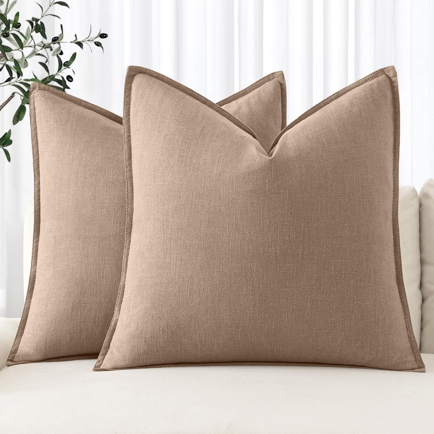 MIULEE Decorative Linen Pillow Covers 20x20 Inch Light Blue Boho Farmhouse Neutral Couch Throw Pillows for Bed Pack of 2 Accent Coastal Modern Pillowcase Summer Sofa Livingroom Home Decor