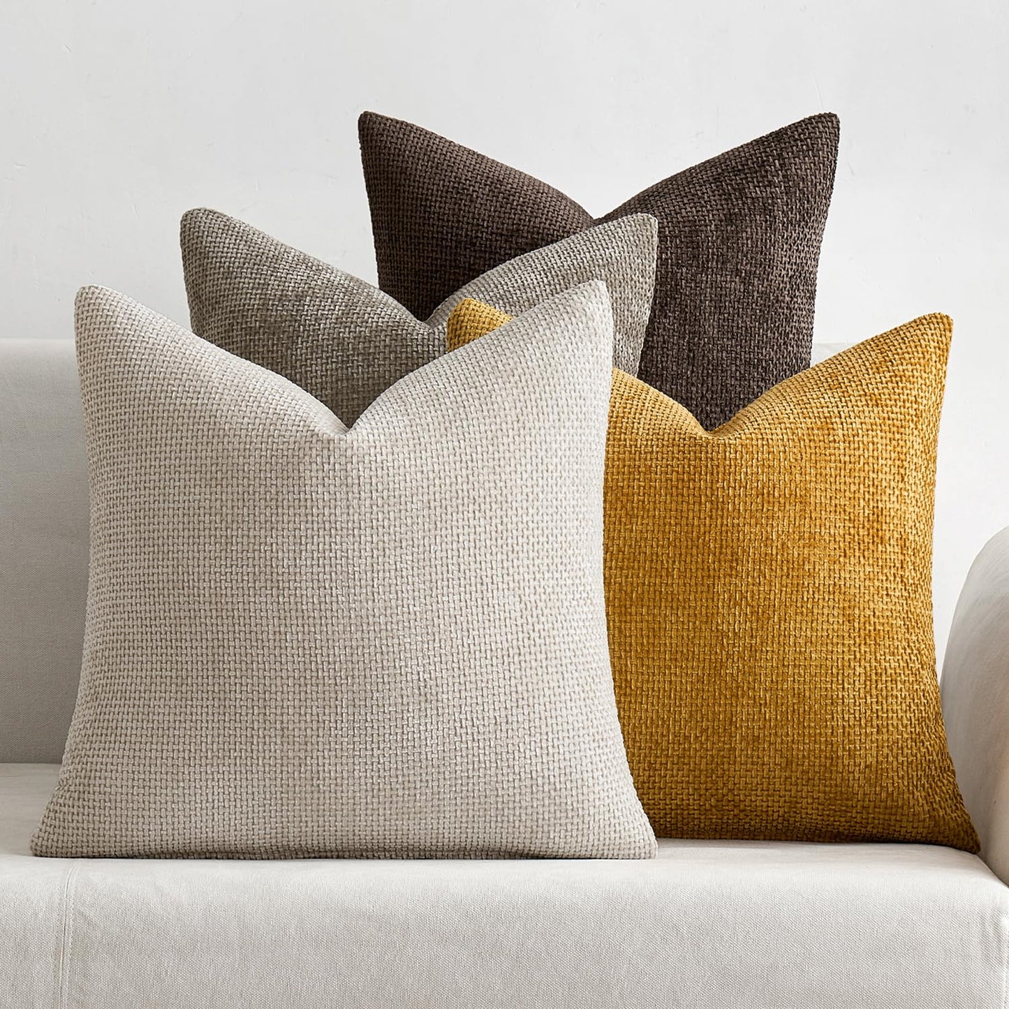 MIULEE Pack of 4 Couch Throw Pillow Covers 20x20 Inch Neutral Blue Soft Decorative Chenille Pillow Covers Farmhouse Accent Cushion Covers for Boho Western Spring Coastal Decor Sofa Bed Living Room