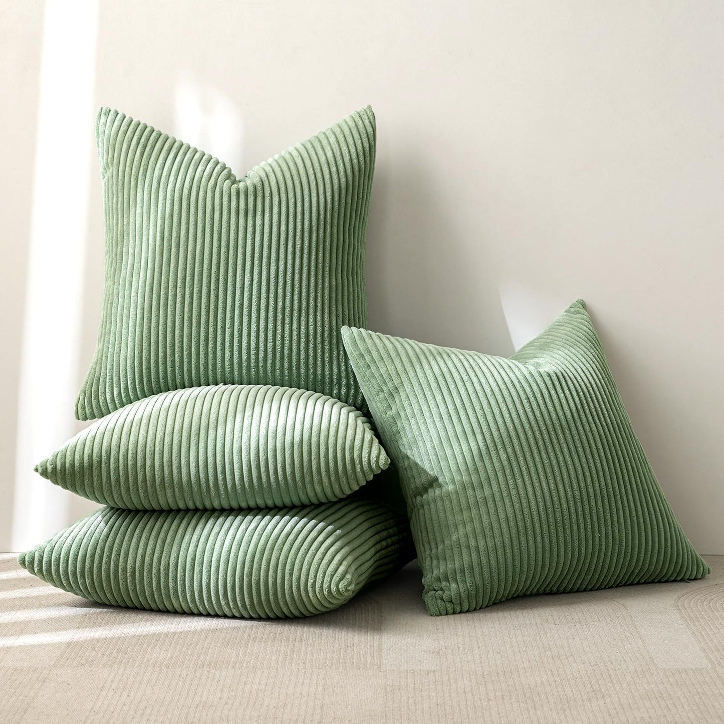MIULEE Pack of 4 Blue-Orange Corduroy Decorative Throw Pillow Covers 18x18 Inch Soft Boho Striped Pillow Covers Modern Farmhouse Home Decor for Summer Sofa Living Room Couch Bed