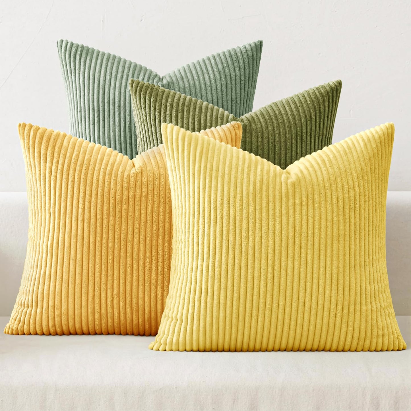 MIULEE Pack of 4 Blue-Orange Corduroy Decorative Throw Pillow Covers 18x18 Inch Soft Boho Striped Pillow Covers Modern Farmhouse Home Decor for Summer Sofa Living Room Couch Bed