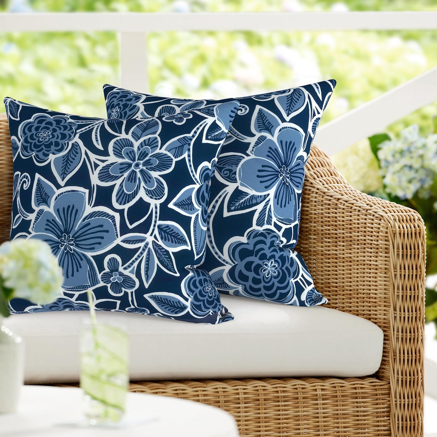 DYTXIII Pack of 2 Waterproof Outdoor Pillow with Inserts, 18x18 Square Patio Decorative Throw Pillow for Home,Sofa,Bench and Patio Furniture,Brush Blue