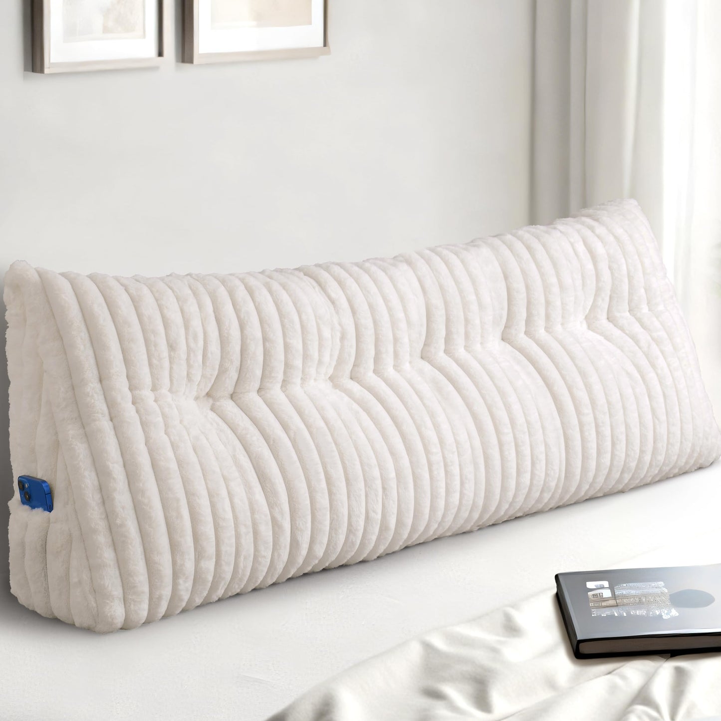 Headboard Pillow Queen, Triangular Wedge Pillow Headboard Queen, Cushion Headboards Reading Pillows, Backrest Pillows for Sitting in Bed or Working with Removable Cover, Grey