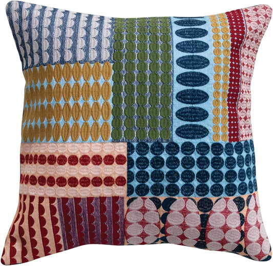 Creative Co-Op Square Woven Fabric Indoor/Outdoor Pillow with Embroidered Ovals and Circles Patterns, Multicolor