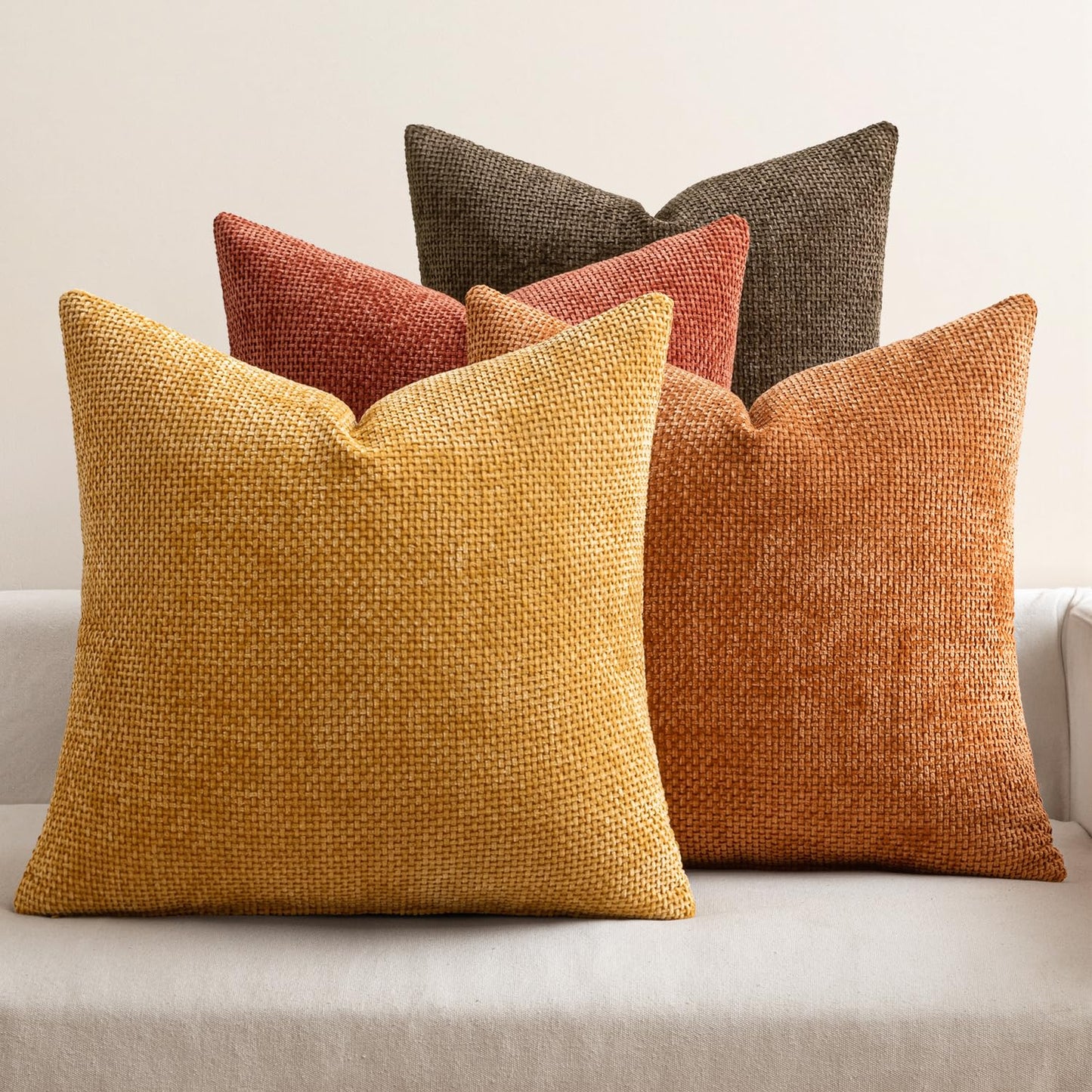 MIULEE Pack of 4 Couch Throw Pillow Covers 20x20 Inch Neutral Blue Soft Decorative Chenille Pillow Covers Farmhouse Accent Cushion Covers for Boho Western Spring Coastal Decor Sofa Bed Living Room