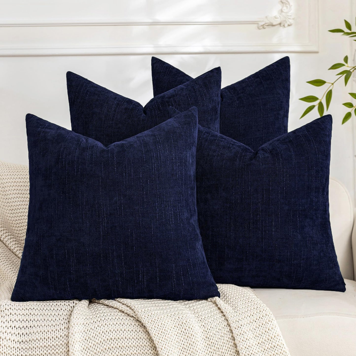 Set of 4 Soft Textured Decorative Throw Pillow Covers 24x24 Inch Cozy Farmhouse Cushion Cover Square Accent Pillow Cases for Bed Couch Sofa Living Room, Neutral