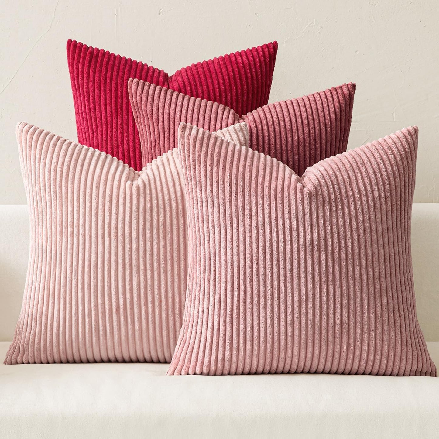 MIULEE Pack of 4 Blue-Orange Corduroy Decorative Throw Pillow Covers 18x18 Inch Soft Boho Striped Pillow Covers Modern Farmhouse Home Decor for Summer Sofa Living Room Couch Bed