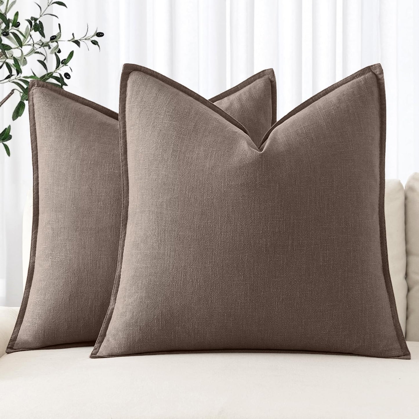 MIULEE Decorative Linen Pillow Covers 20x20 Inch Light Blue Boho Farmhouse Neutral Couch Throw Pillows for Bed Pack of 2 Accent Coastal Modern Pillowcase Summer Sofa Livingroom Home Decor