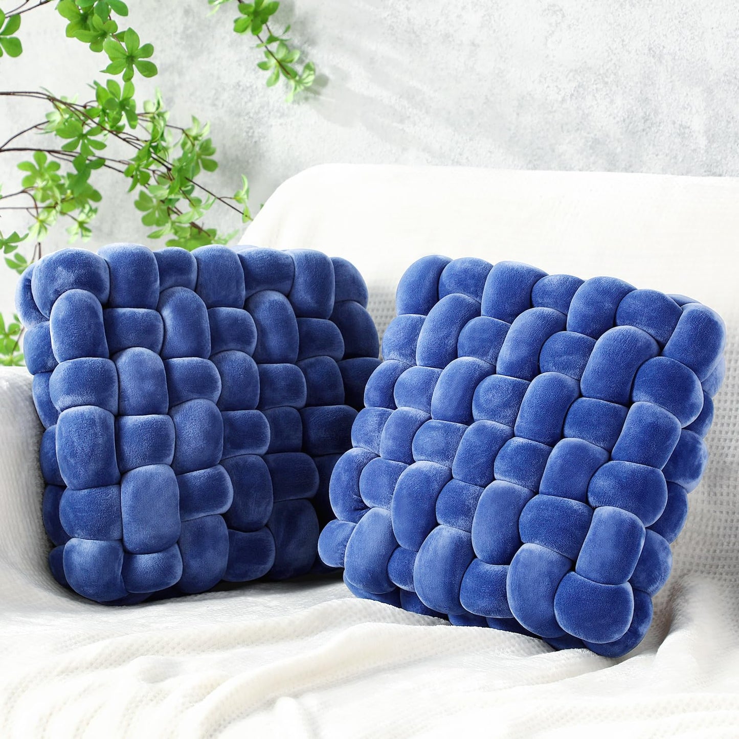 Wenqik 2 Pcs Knot Pillows Square Knotted Plush Throws Soft Accent Pillows Decoration Cushion for Couch Home Office Living Room Bedroom Bed Sofa Decor, 12'' x 13''(Caramel,Crystal Velvet)
