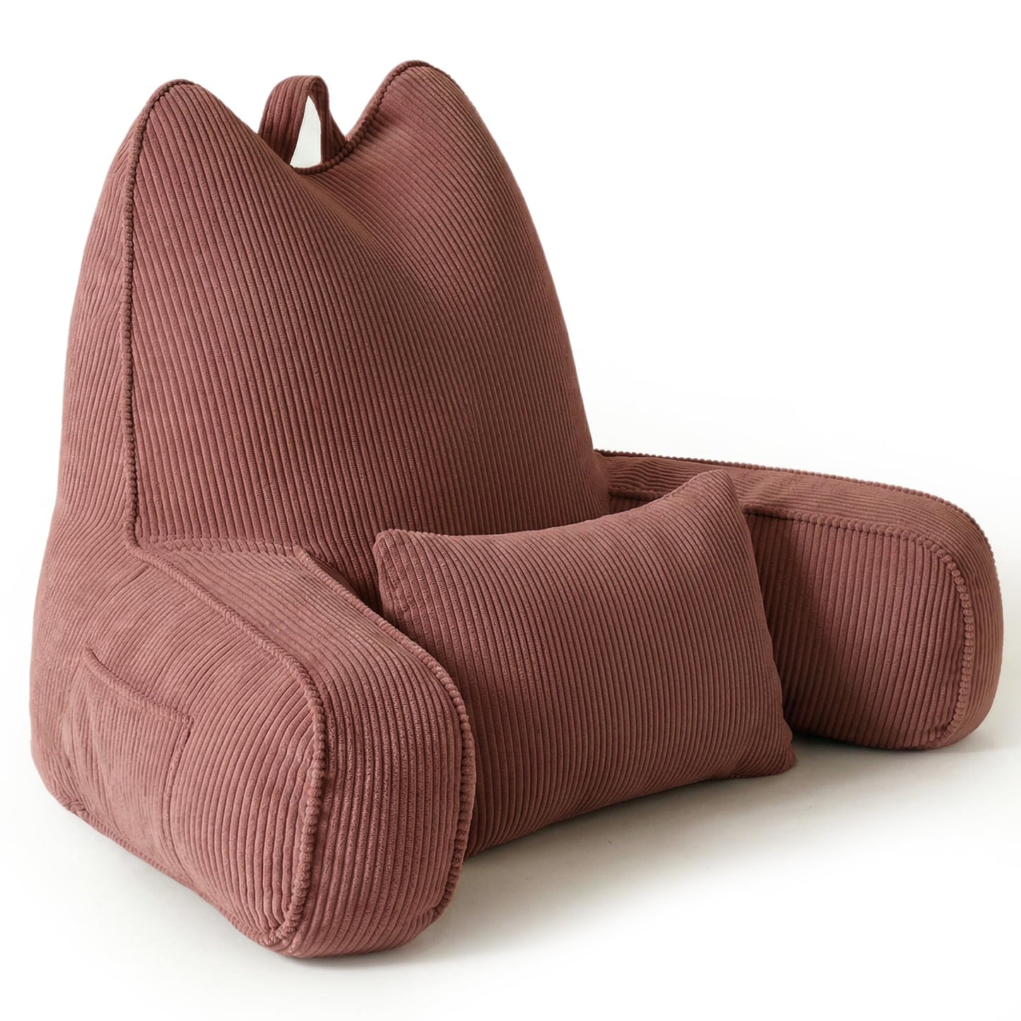 Patented Design Reading Pillow with Arms for Sitting Up, 2-in-1 Bed Rest Pillow with Detachable Lumbar Support, Backrest Support Cushion for Couch with Side Pockets & Handle, Beige Gray
