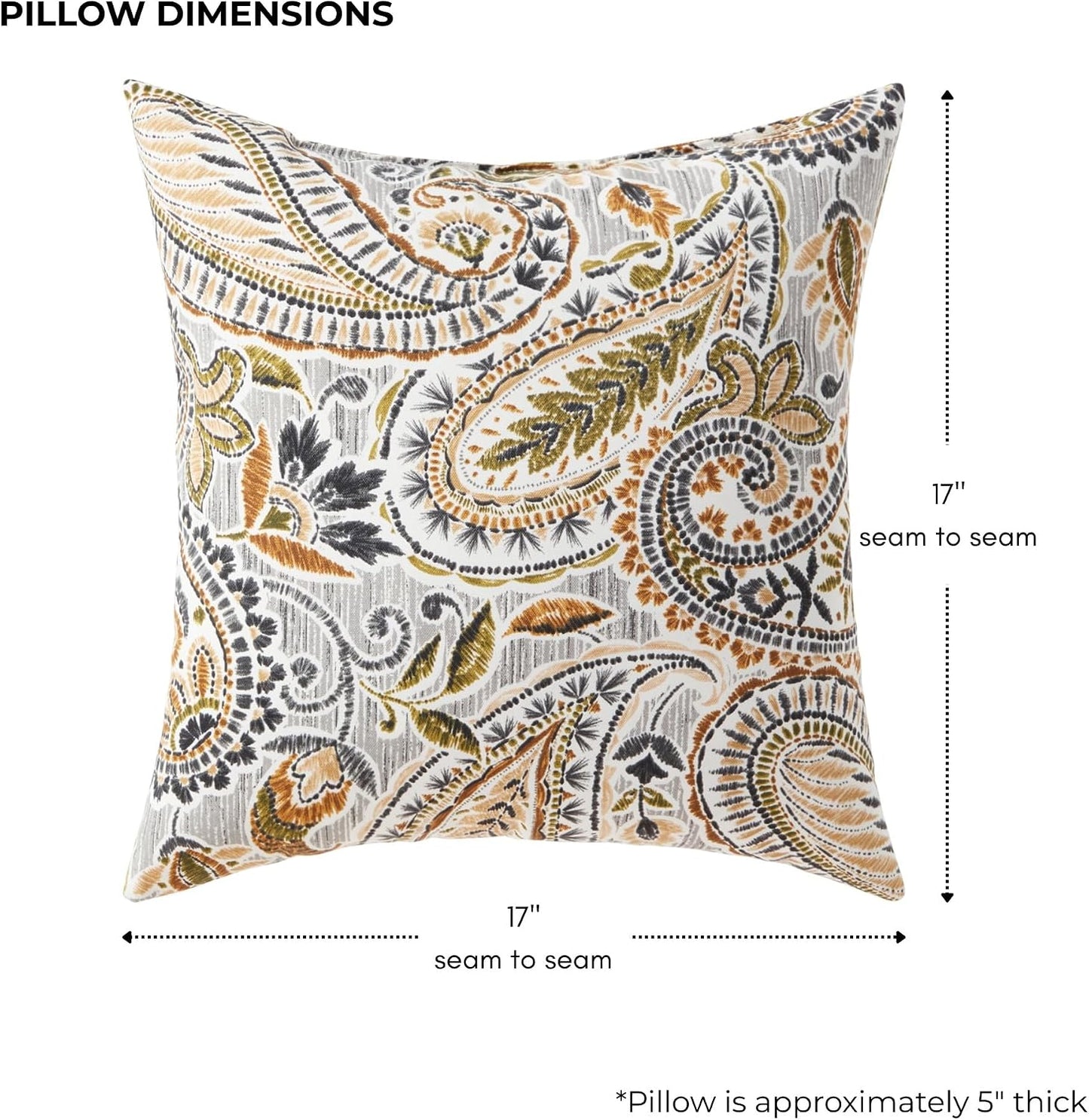 Set of 2 Outdoor Throw Pillows 17 x 17 Inch – Reversible Square Patio Accent Pillows – Weather-Resistant Polyester Fabric – Eco-Friendly Recycled Polyfiber Fill, Arctic Paisley