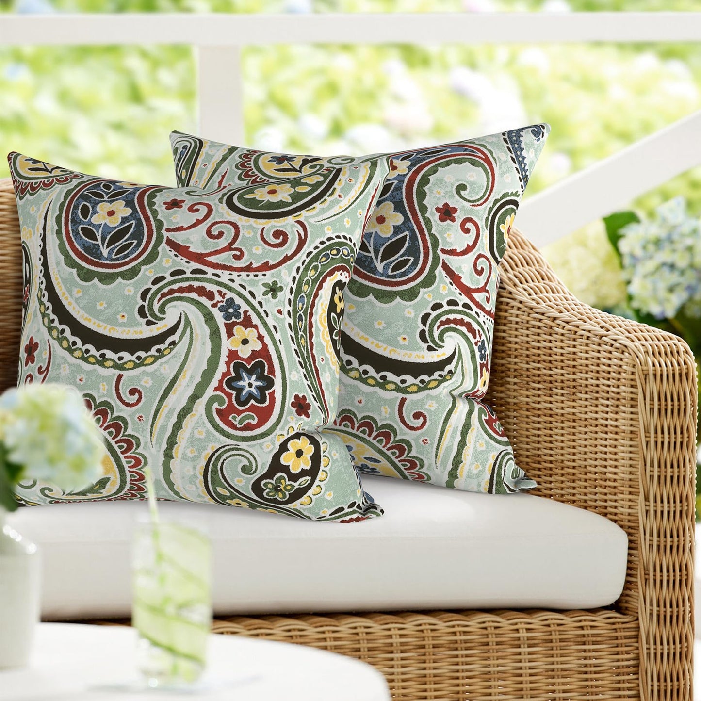 DYTXIII Pack of 2 Waterproof Outdoor Pillow with Inserts, 18x18 Square Patio Decorative Throw Pillow for Home,Sofa,Bench and Patio Furniture,Brush Blue