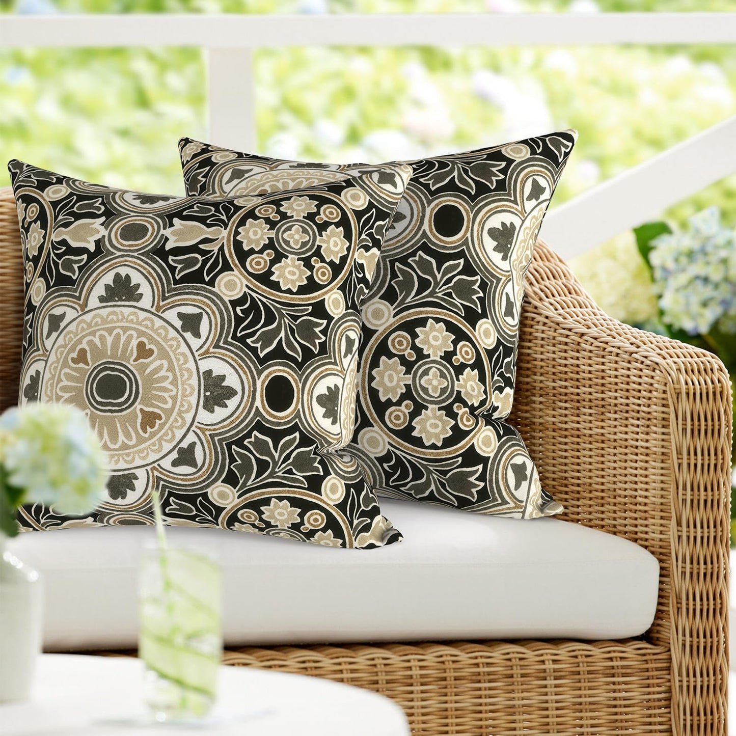 DYTXIII Pack of 2 Waterproof Outdoor Pillow with Inserts, 18x18 Square Patio Decorative Throw Pillow for Home,Sofa,Bench and Patio Furniture,Brush Blue