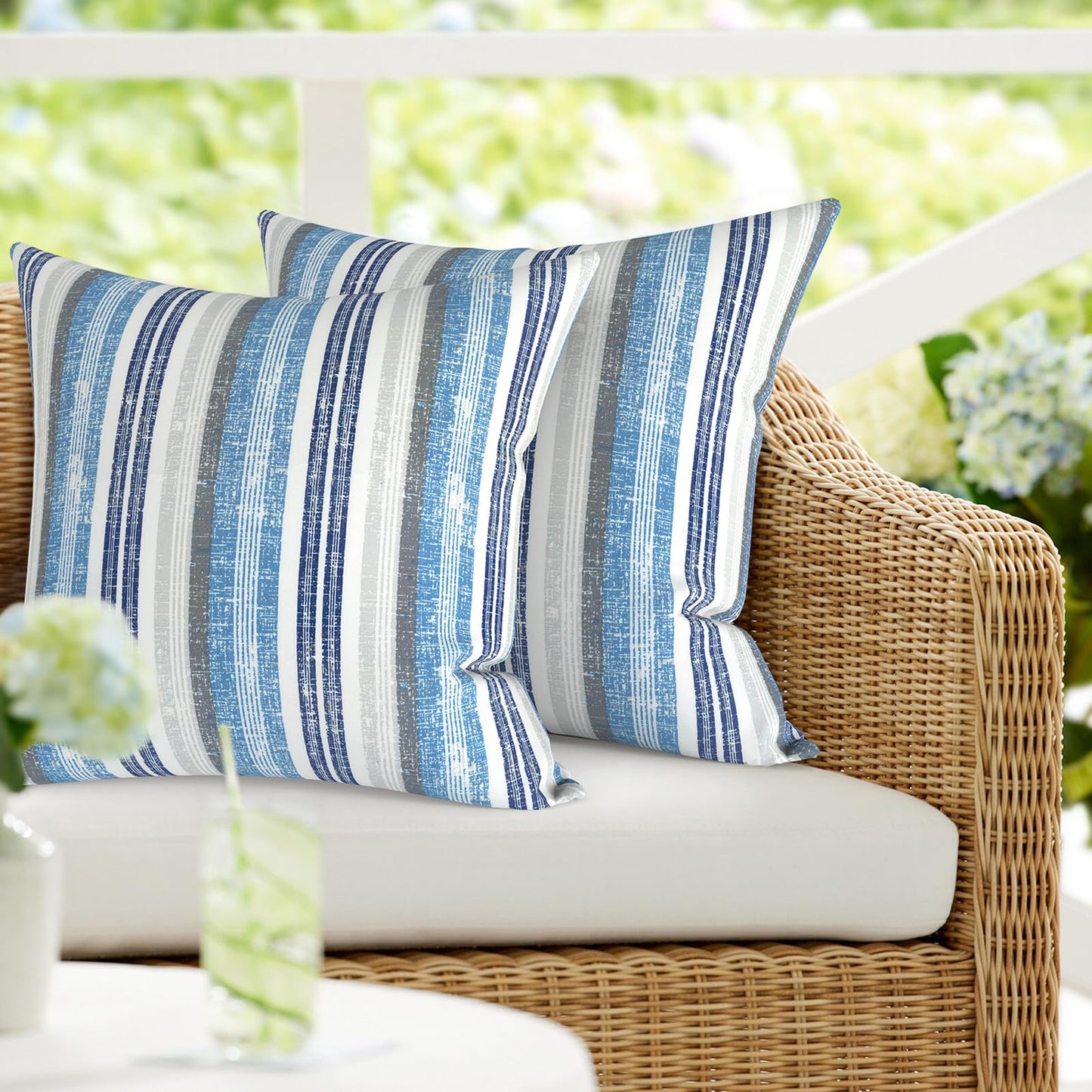 DYTXIII Pack of 2 Waterproof Outdoor Pillow with Inserts, 18x18 Square Patio Decorative Throw Pillow for Home,Sofa,Bench and Patio Furniture,Brush Blue