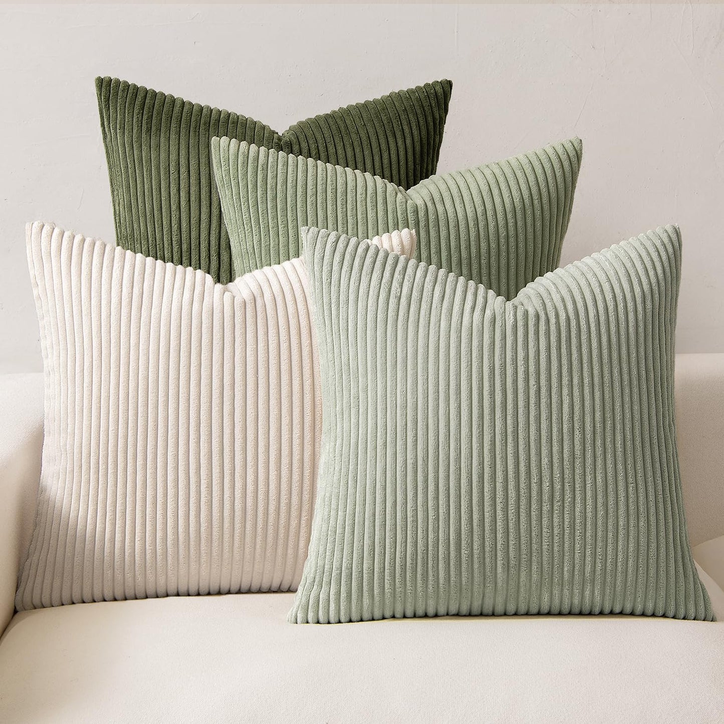 MIULEE Pack of 4 Blue-Orange Corduroy Decorative Throw Pillow Covers 18x18 Inch Soft Boho Striped Pillow Covers Modern Farmhouse Home Decor for Summer Sofa Living Room Couch Bed
