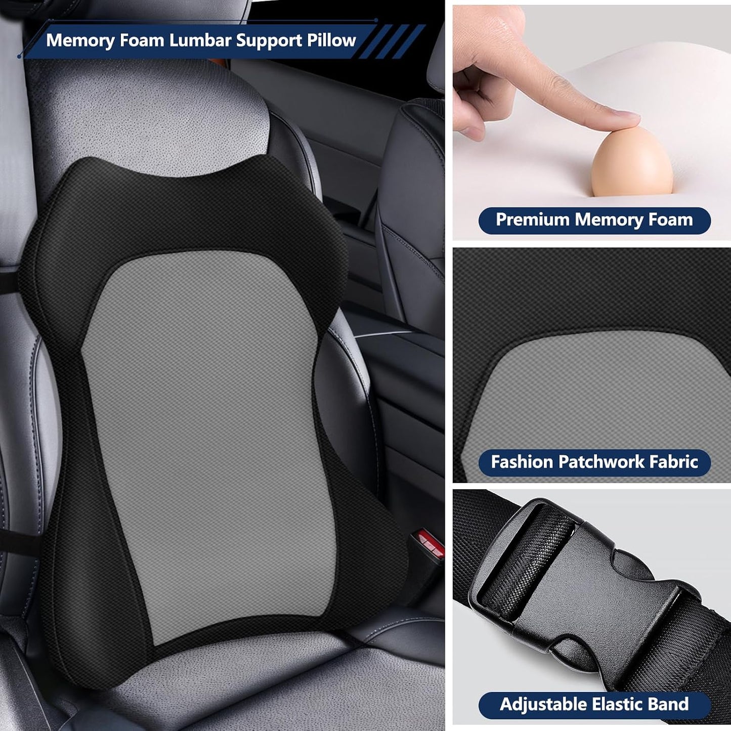 Seat Cushion,Lumbar Support Pillow for Office Chair,Ergonomic Memory Foam Back Support Pillow, High Density Foam Chair Cushion for Sciatica Pain Relief Coccyx Pad for Chair,Car,Desk,Grey