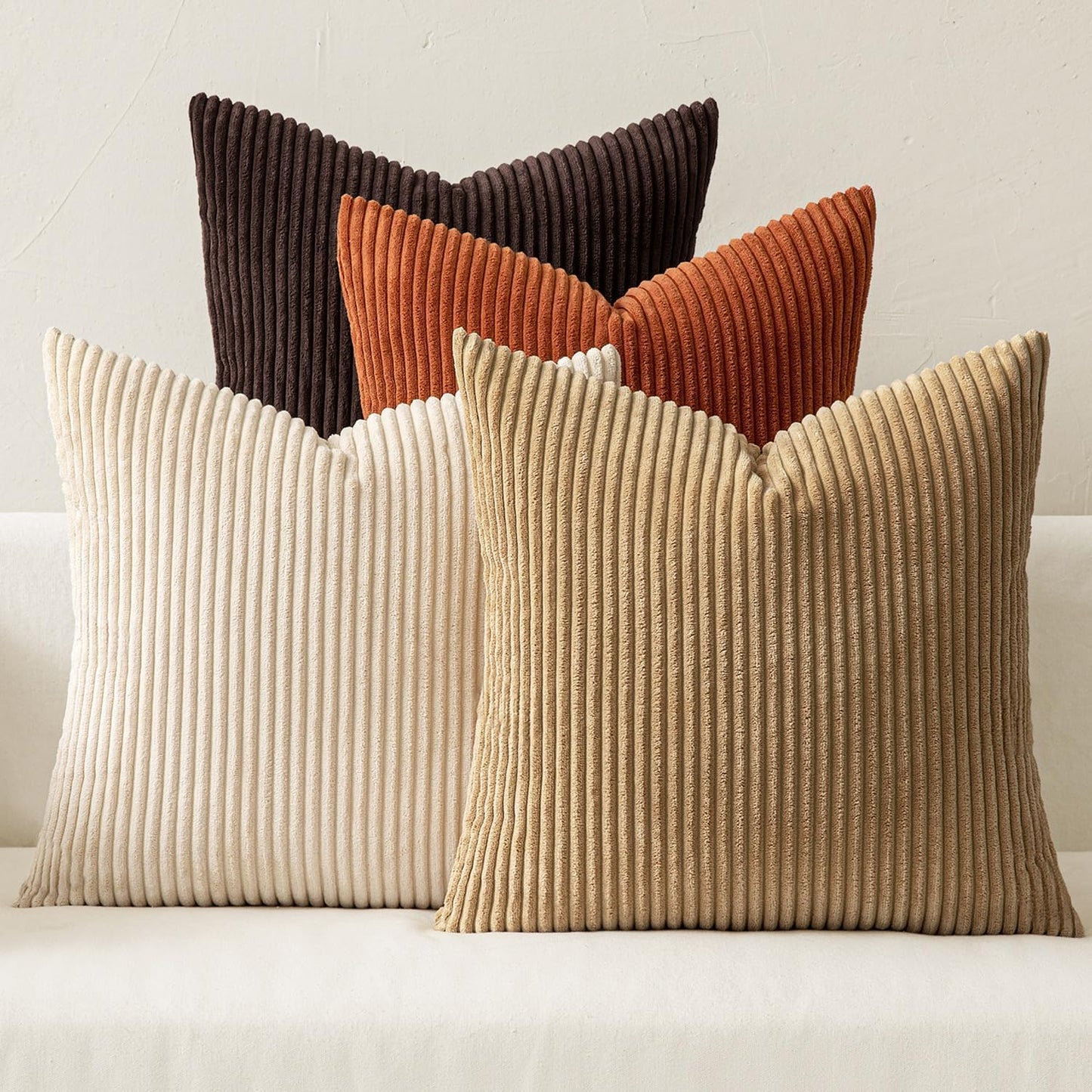 MIULEE Pack of 4 Blue-Orange Corduroy Decorative Throw Pillow Covers 18x18 Inch Soft Boho Striped Pillow Covers Modern Farmhouse Home Decor for Summer Sofa Living Room Couch Bed