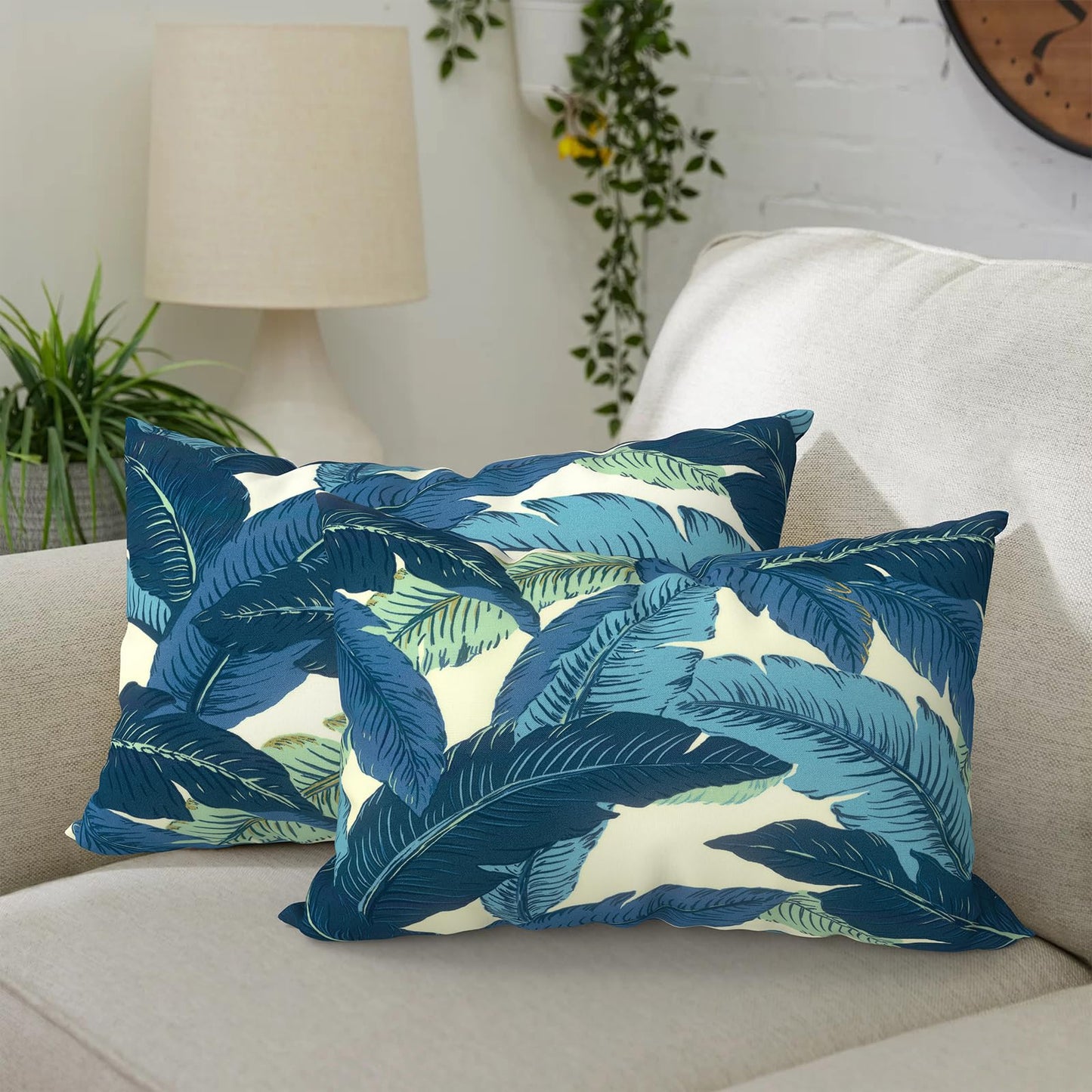 DYTXIII Pack of 2 Waterproof Outdoor Pillow with Inserts, 18x18 Square Patio Decorative Throw Pillow for Home,Sofa,Bench and Patio Furniture,Brush Blue