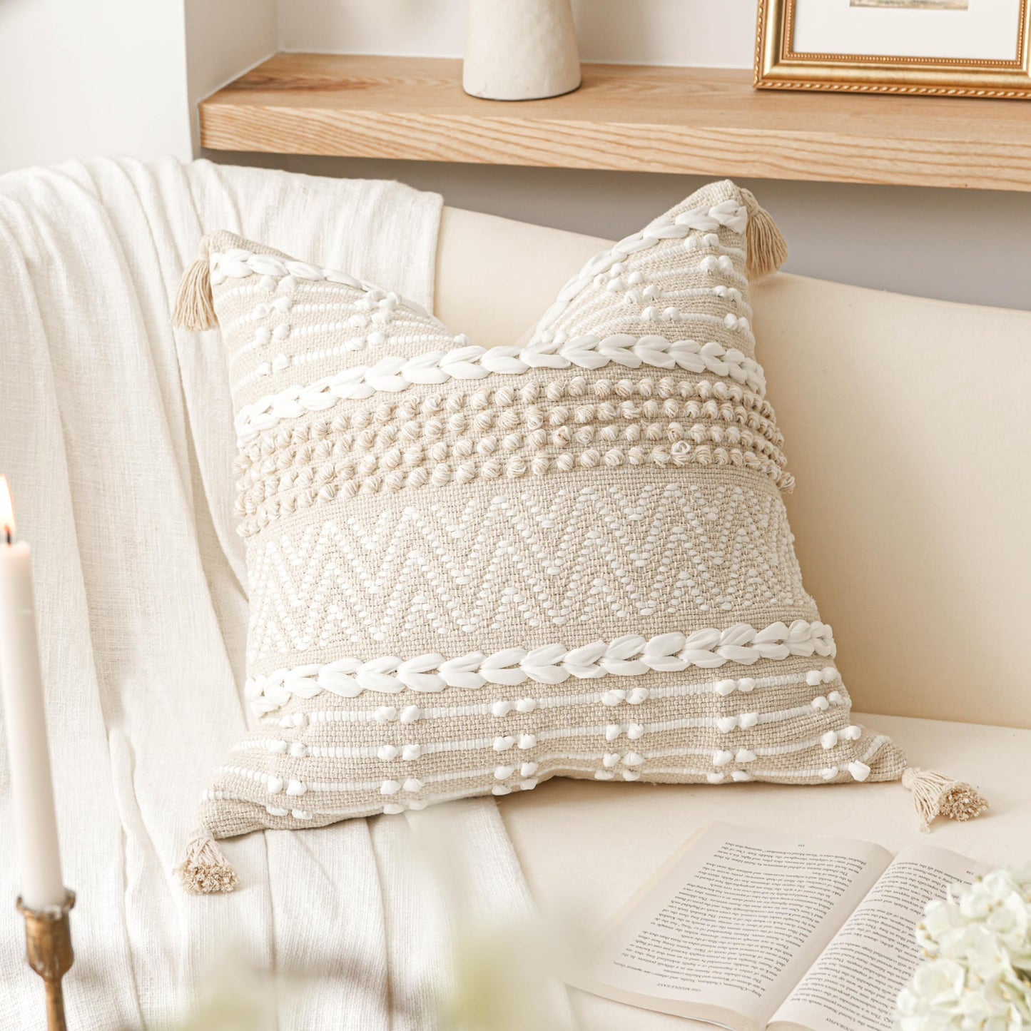 Boho Neutral Modern Farmhouse Decorative Lumbar Throw Pillow Cover