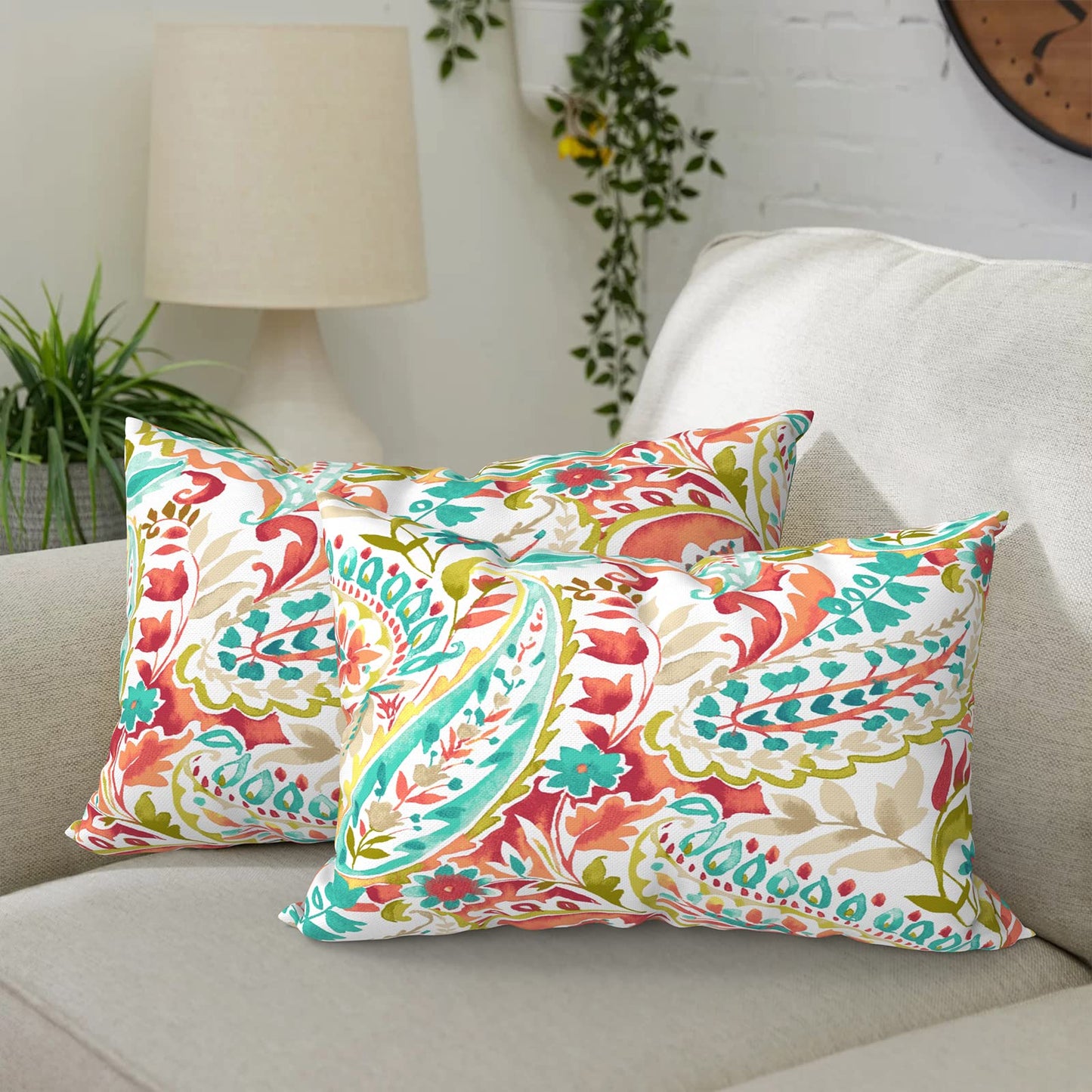 DYTXIII Pack of 2 Waterproof Outdoor Pillow with Inserts, 18x18 Square Patio Decorative Throw Pillow for Home,Sofa,Bench and Patio Furniture,Brush Blue
