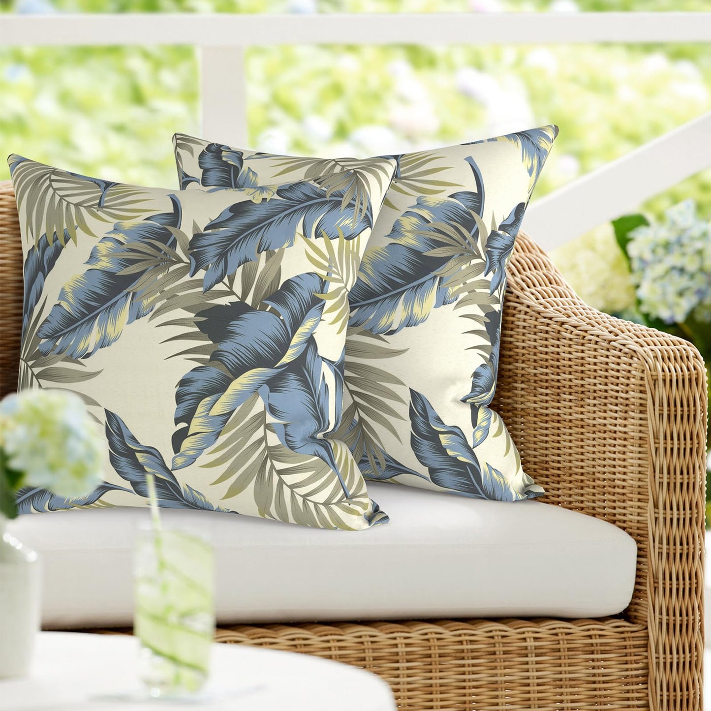 DYTXIII Pack of 2 Waterproof Outdoor Pillow with Inserts, 18x18 Square Patio Decorative Throw Pillow for Home,Sofa,Bench and Patio Furniture,Brush Blue