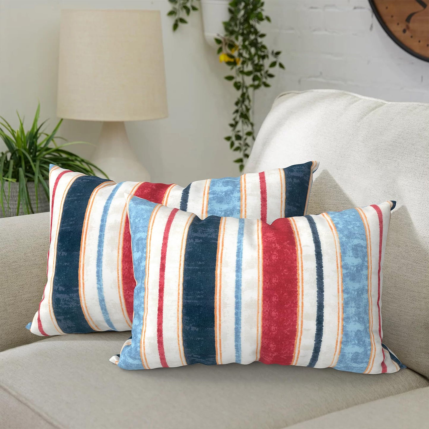 DYTXIII Pack of 2 Waterproof Outdoor Pillow with Inserts, 18x18 Square Patio Decorative Throw Pillow for Home,Sofa,Bench and Patio Furniture,Brush Blue