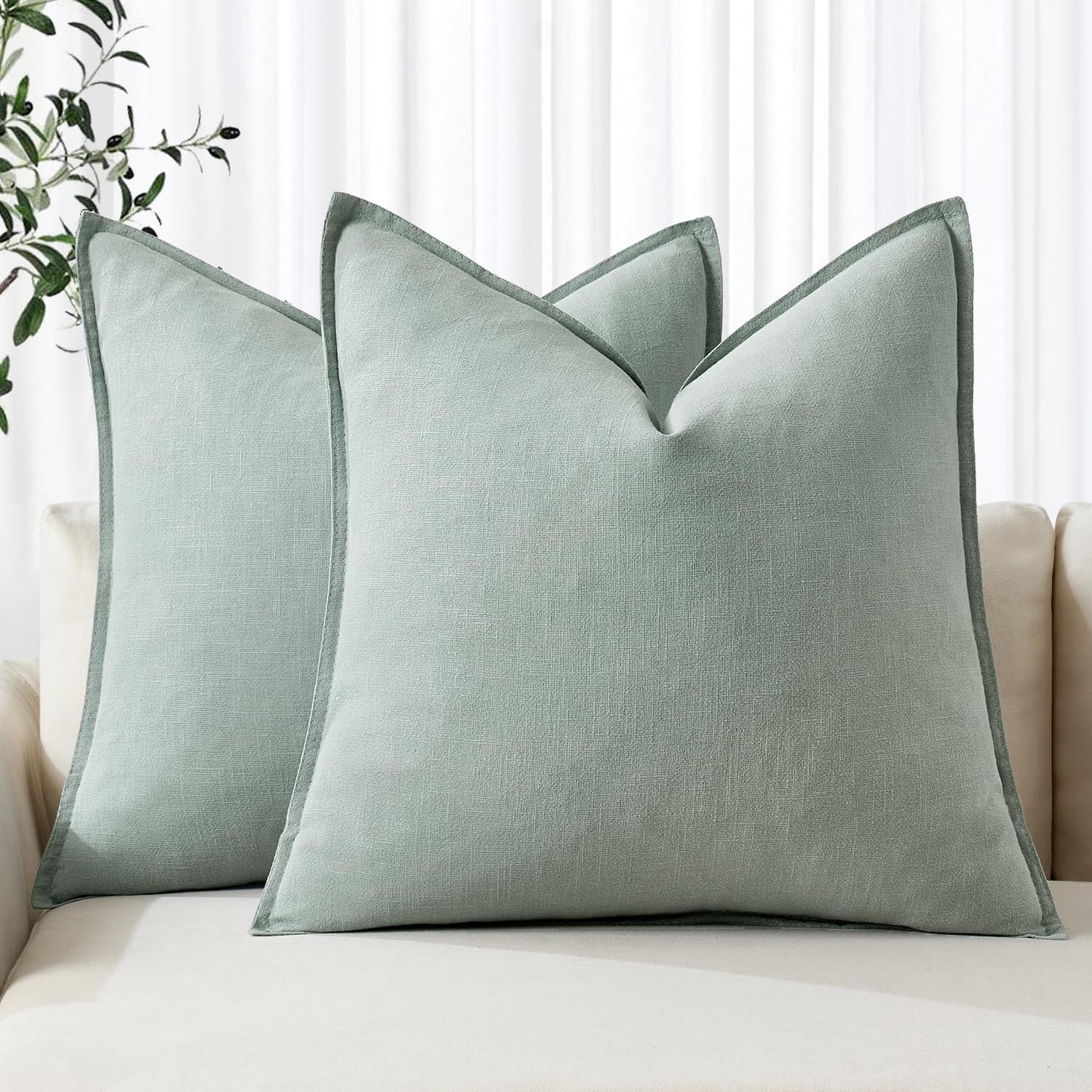 MIULEE Decorative Linen Pillow Covers 20x20 Inch Light Blue Boho Farmhouse Neutral Couch Throw Pillows for Bed Pack of 2 Accent Coastal Modern Pillowcase Summer Sofa Livingroom Home Decor