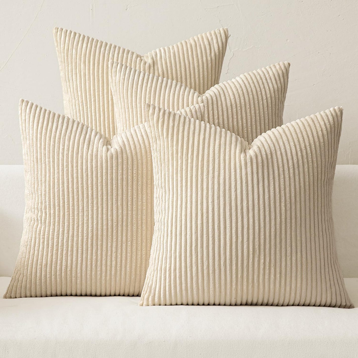 MIULEE Pack of 4 Blue-Orange Corduroy Decorative Throw Pillow Covers 18x18 Inch Soft Boho Striped Pillow Covers Modern Farmhouse Home Decor for Summer Sofa Living Room Couch Bed