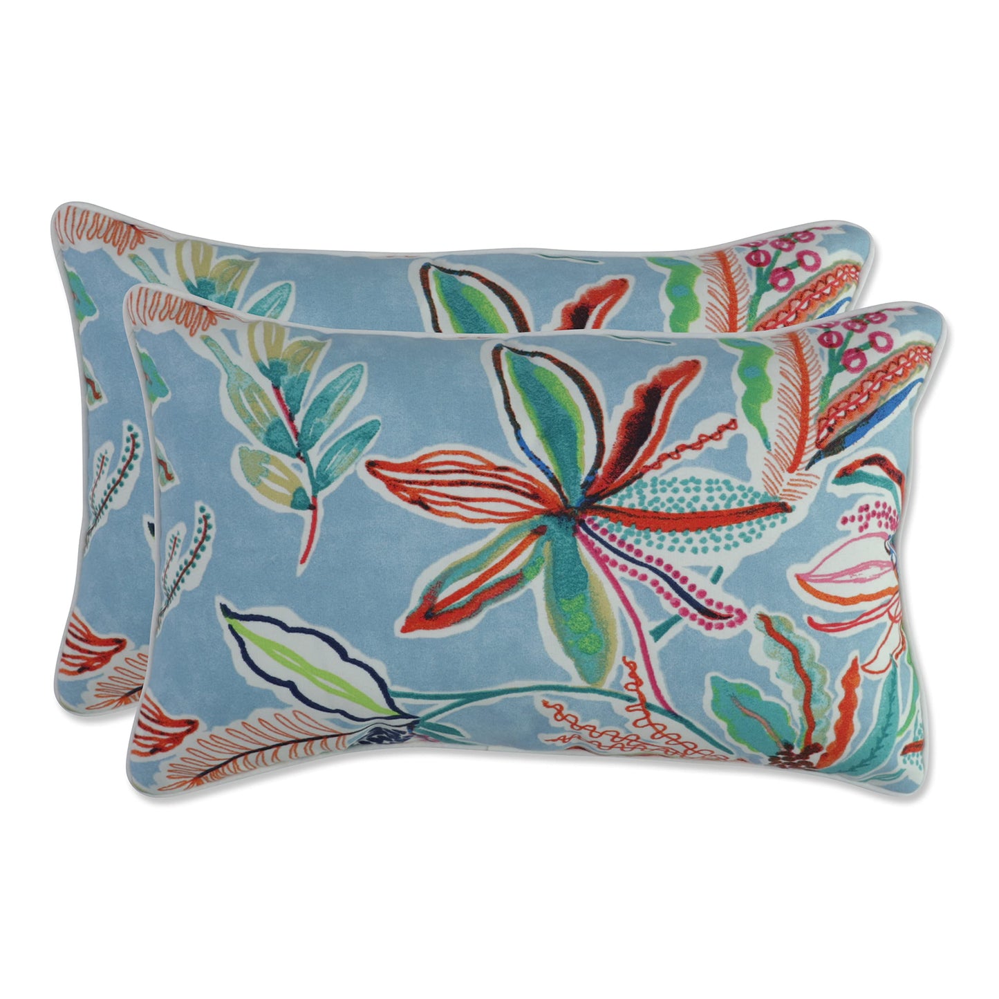 Pillow Perfect Botanical Indoor/Outdoor Throw Pillows, 2 Count, Large - 18.5" x 18.5", Green/Ivory Key Cove
