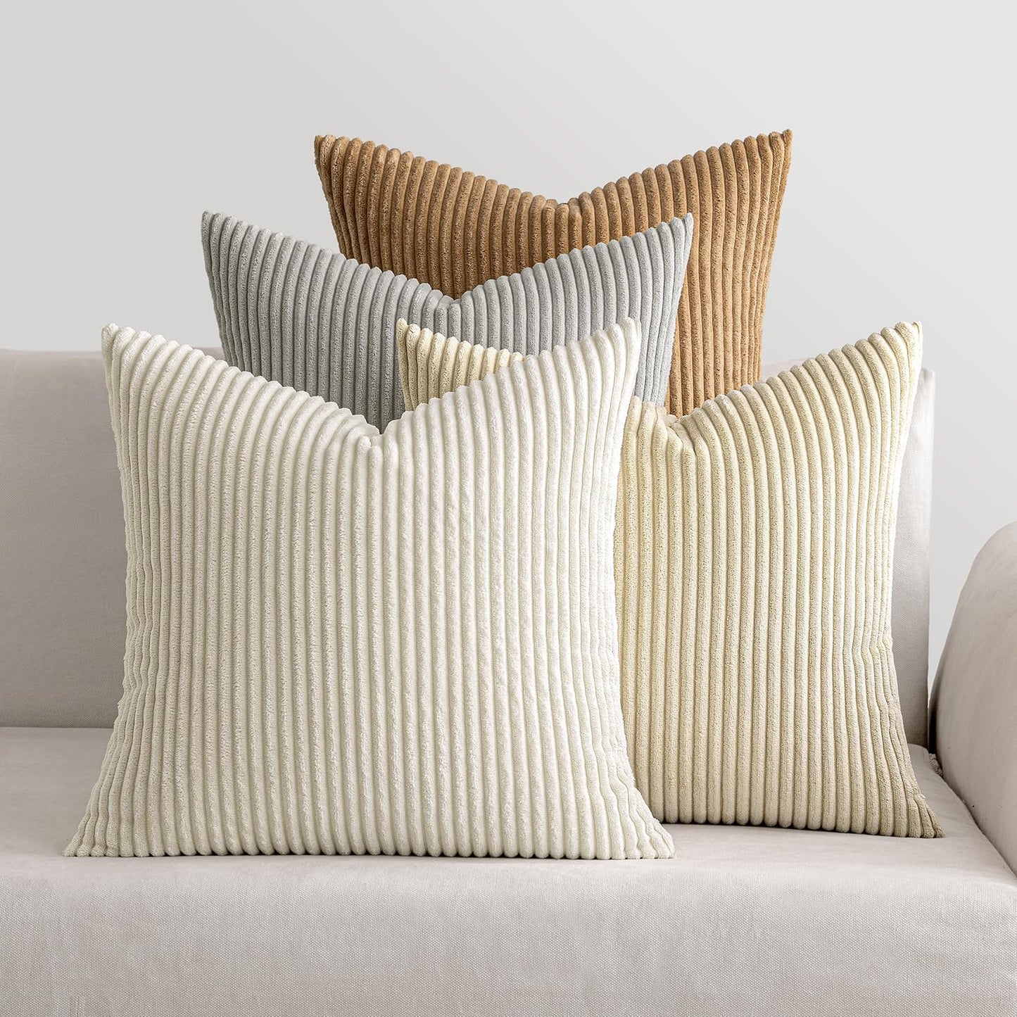 MIULEE Pack of 4 Blue-Orange Corduroy Decorative Throw Pillow Covers 18x18 Inch Soft Boho Striped Pillow Covers Modern Farmhouse Home Decor for Summer Sofa Living Room Couch Bed