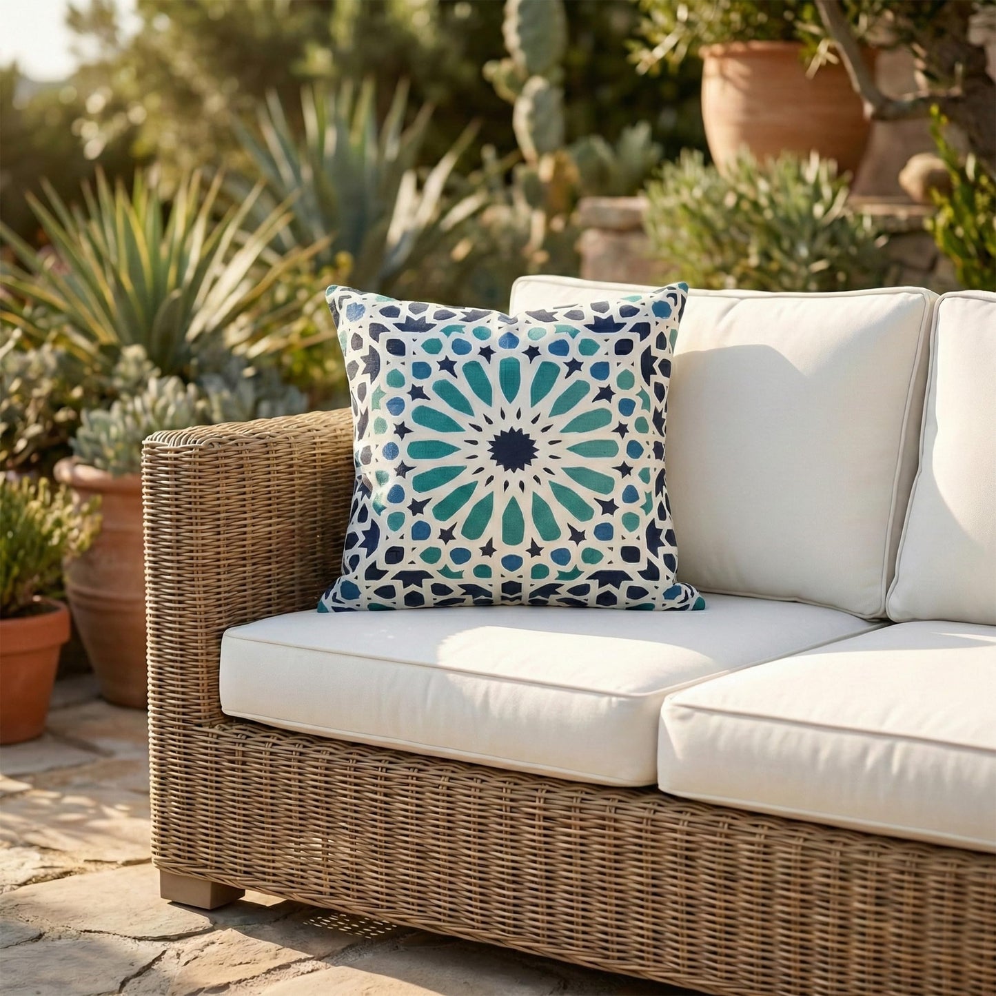 Fab Habitat Indoor/Outdoor Throw Pillow Made from Recycled Polyester Yarn - Double Sided, Stain Resistant, Machine Washable - Tropical - Patio, Deck, Porch, Living Room - Hilo - Green - (20" x 20")
