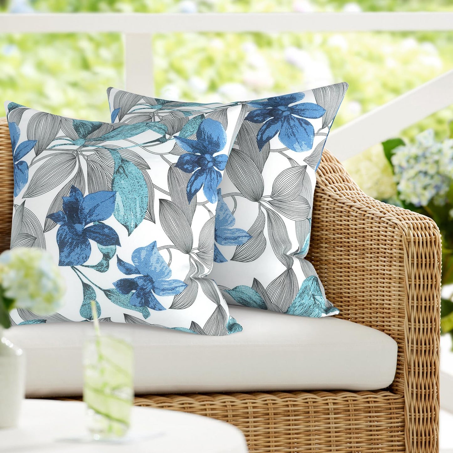 DYTXIII Pack of 2 Waterproof Outdoor Pillow with Inserts, 18x18 Square Patio Decorative Throw Pillow for Home,Sofa,Bench and Patio Furniture,Brush Blue