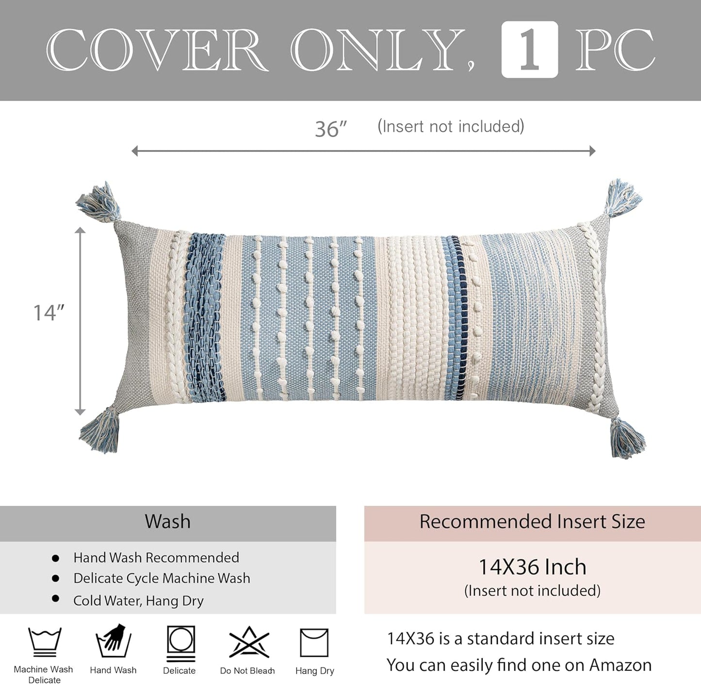 Coastal Boho Textured Decorative Lumbar Throw Pillow Cover Set
