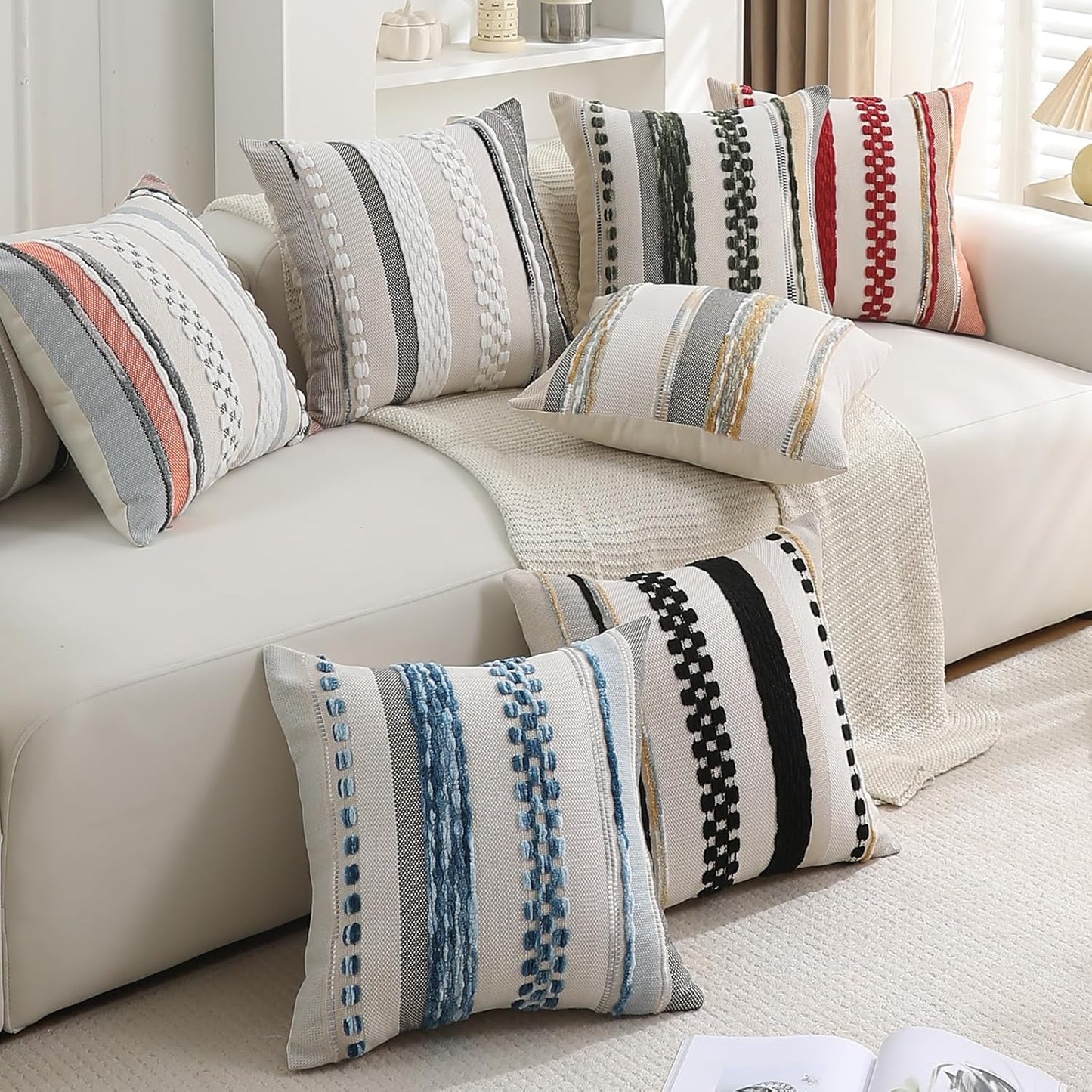 Boho Textured Modern Farmhouse Decorative Throw Pillow Covers Set of 2