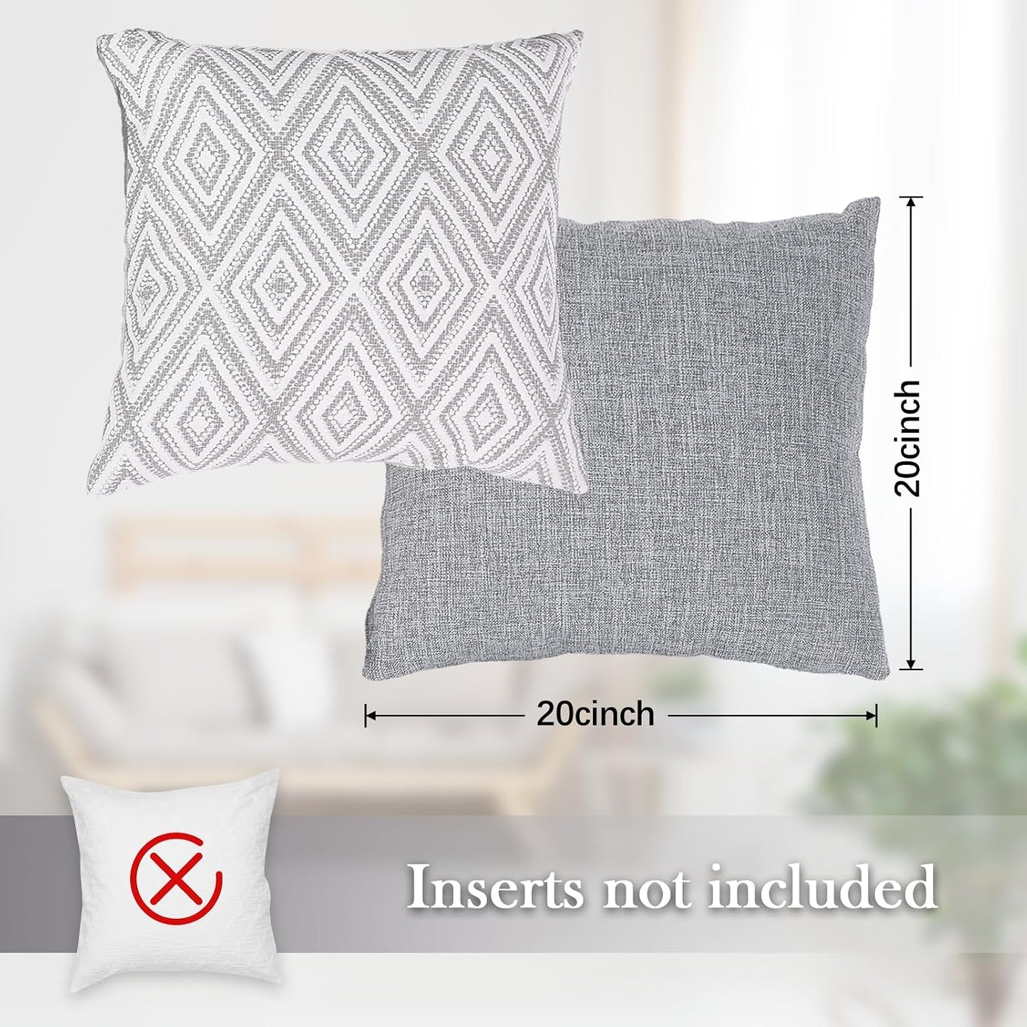 HPUK Throw Pillow Covers 20x20 Inch Set of 4, Linen Decorative Pillow Covers, Accent Cushion Covers for Couch Sofa Bed Bedroom Living Room Décor, Grey