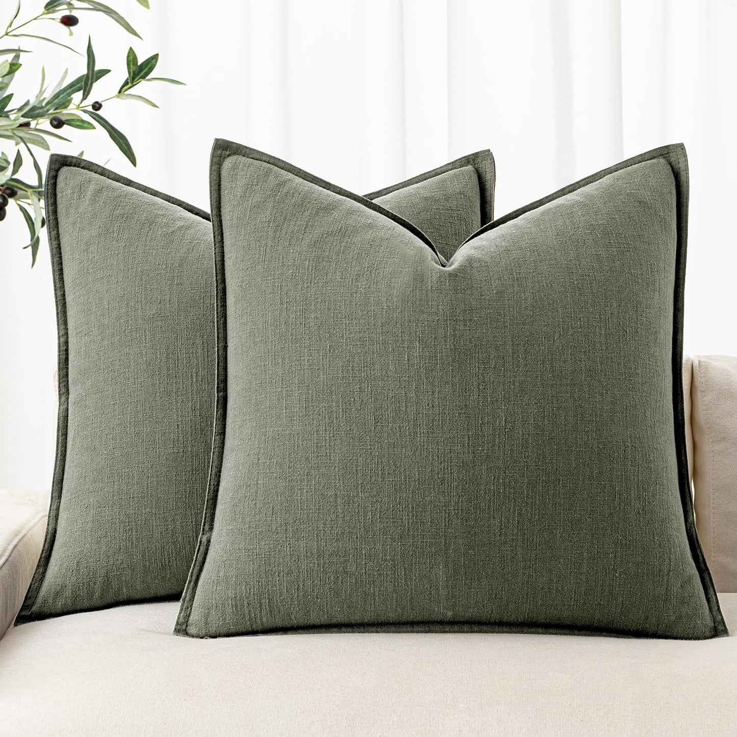 MIULEE Decorative Linen Pillow Covers 20x20 Inch Light Blue Boho Farmhouse Neutral Couch Throw Pillows for Bed Pack of 2 Accent Coastal Modern Pillowcase Summer Sofa Livingroom Home Decor