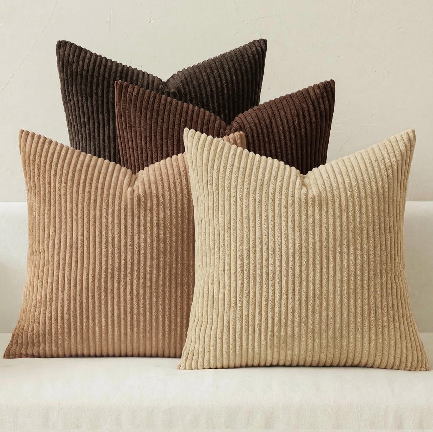 MIULEE Pack of 4 Blue-Orange Corduroy Decorative Throw Pillow Covers 18x18 Inch Soft Boho Striped Pillow Covers Modern Farmhouse Home Decor for Summer Sofa Living Room Couch Bed