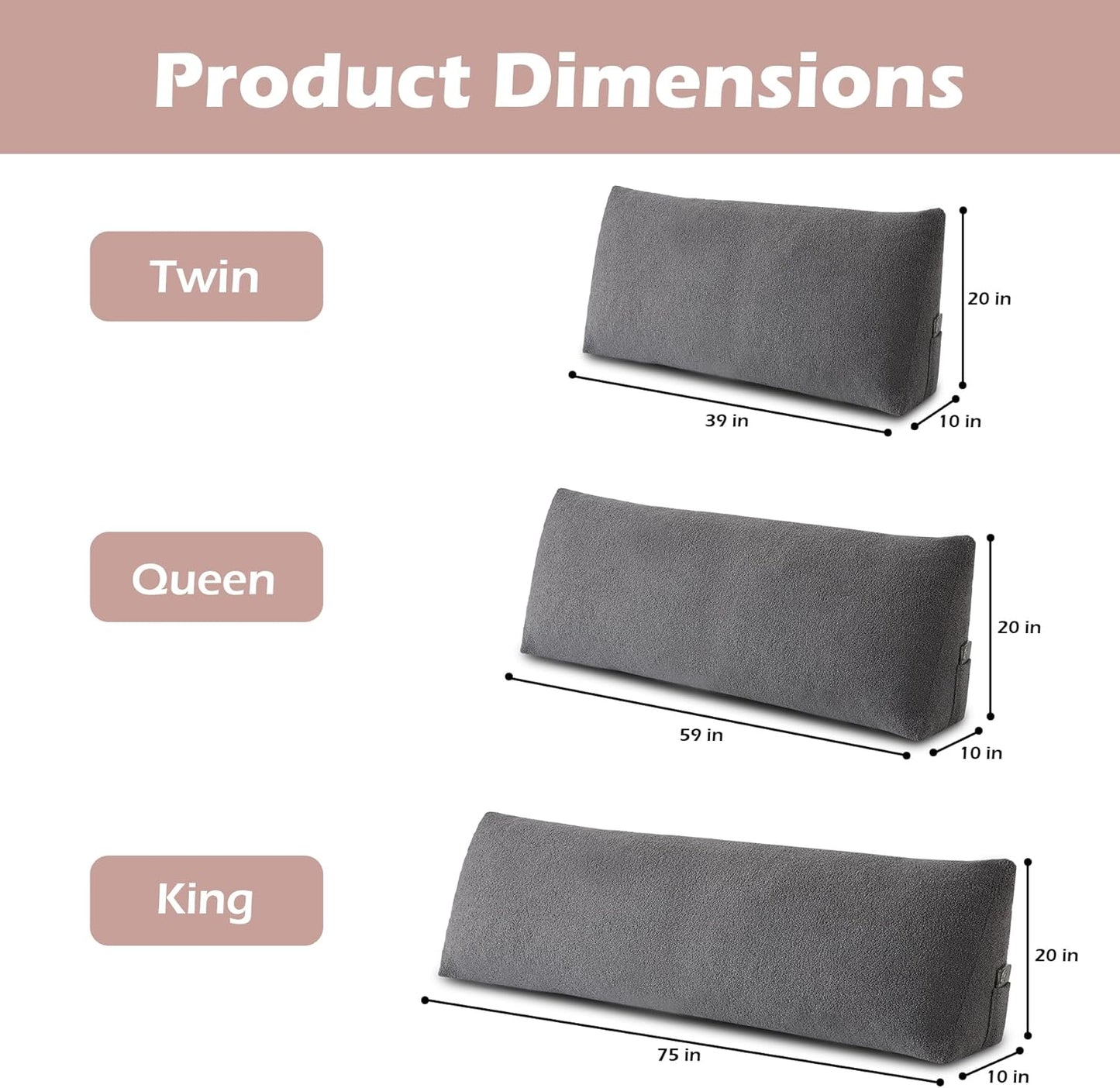 Headboard Pillow King, Triangle Bed Wedge Pillow for Headboard, Backrest Pillow for Sitting up, Reading, Working, Headboard Daybed Pillow with Removable Cover for Bed, Dorm Sofa, Dark Grey