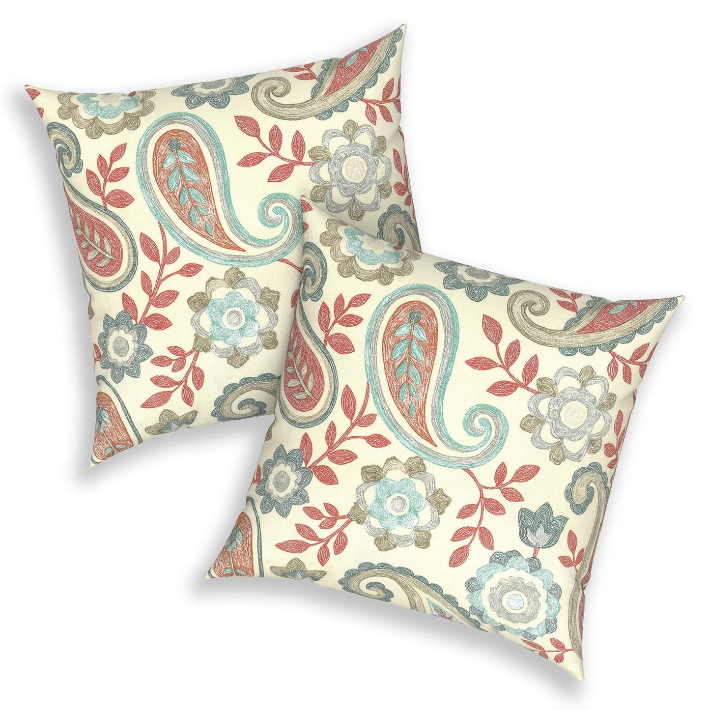 Outdoor 20x20 Inch Throw Pillows with Inners, Square Pillows Decorative Set of 2 for Home Garden Furniture, Paisley Multi
