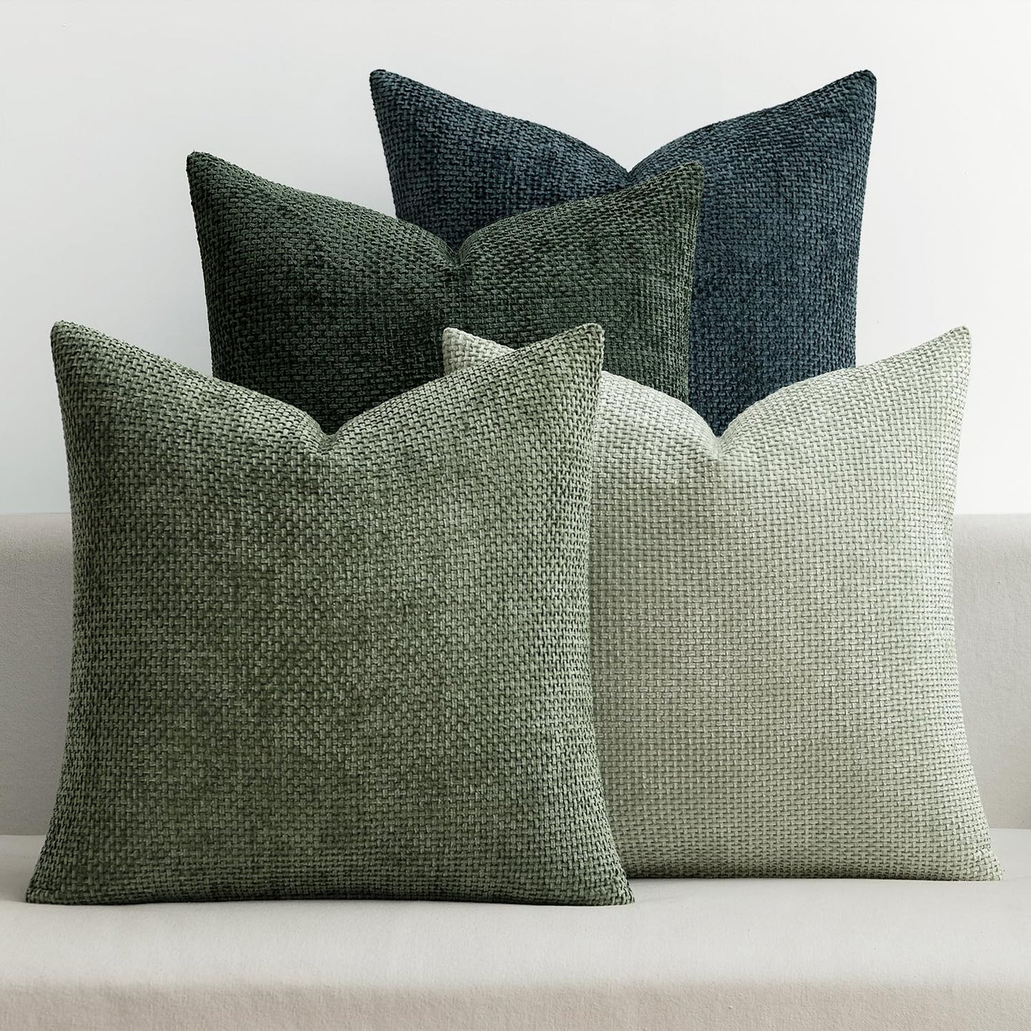 MIULEE Pack of 4 Couch Throw Pillow Covers 20x20 Inch Neutral Blue Soft Decorative Chenille Pillow Covers Farmhouse Accent Cushion Covers for Boho Western Spring Coastal Decor Sofa Bed Living Room